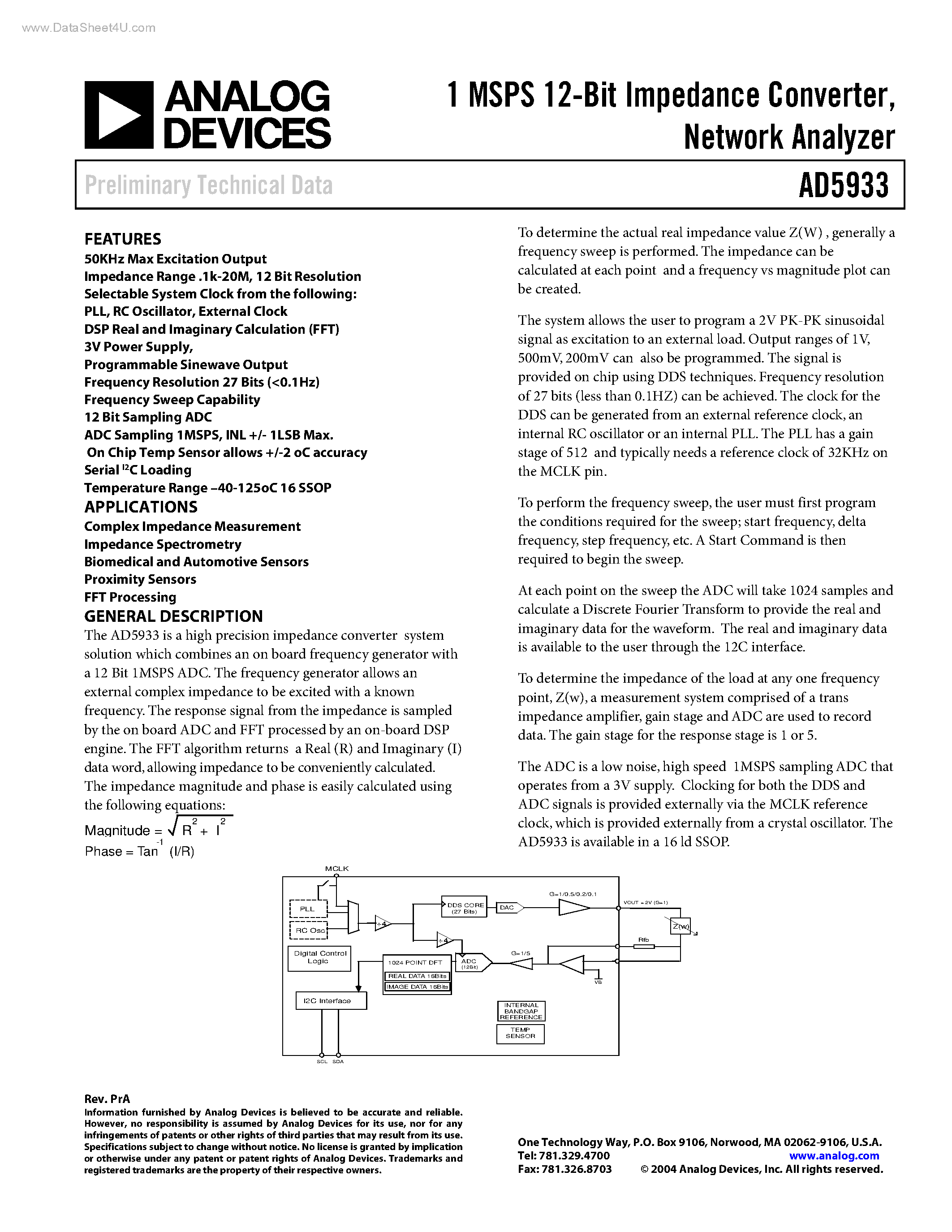 Даташит AD5933 - 1 MSPS 12-Bit Impedance Converter страница 1