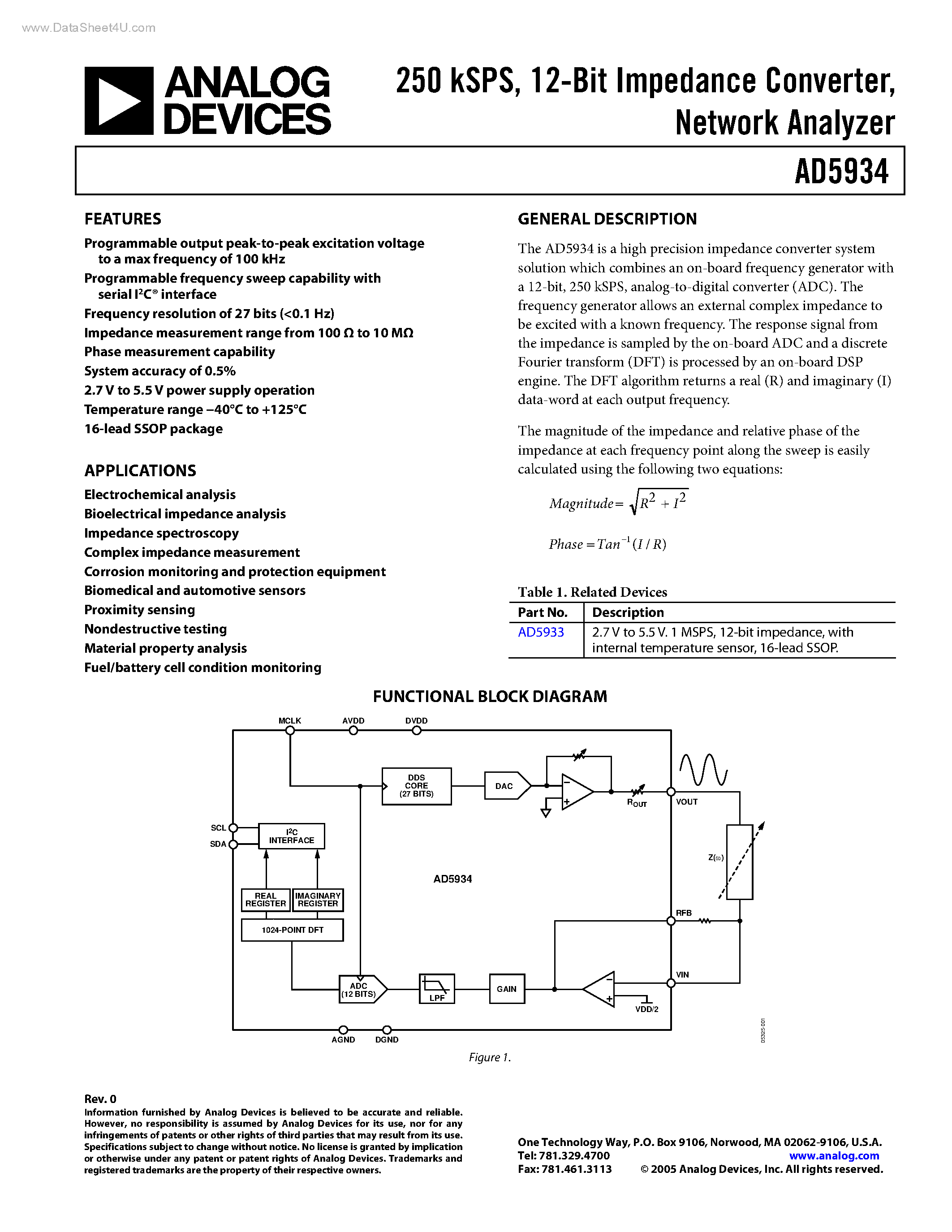 Даташит AD5934 - 12-Bit Impedance Converter страница 1