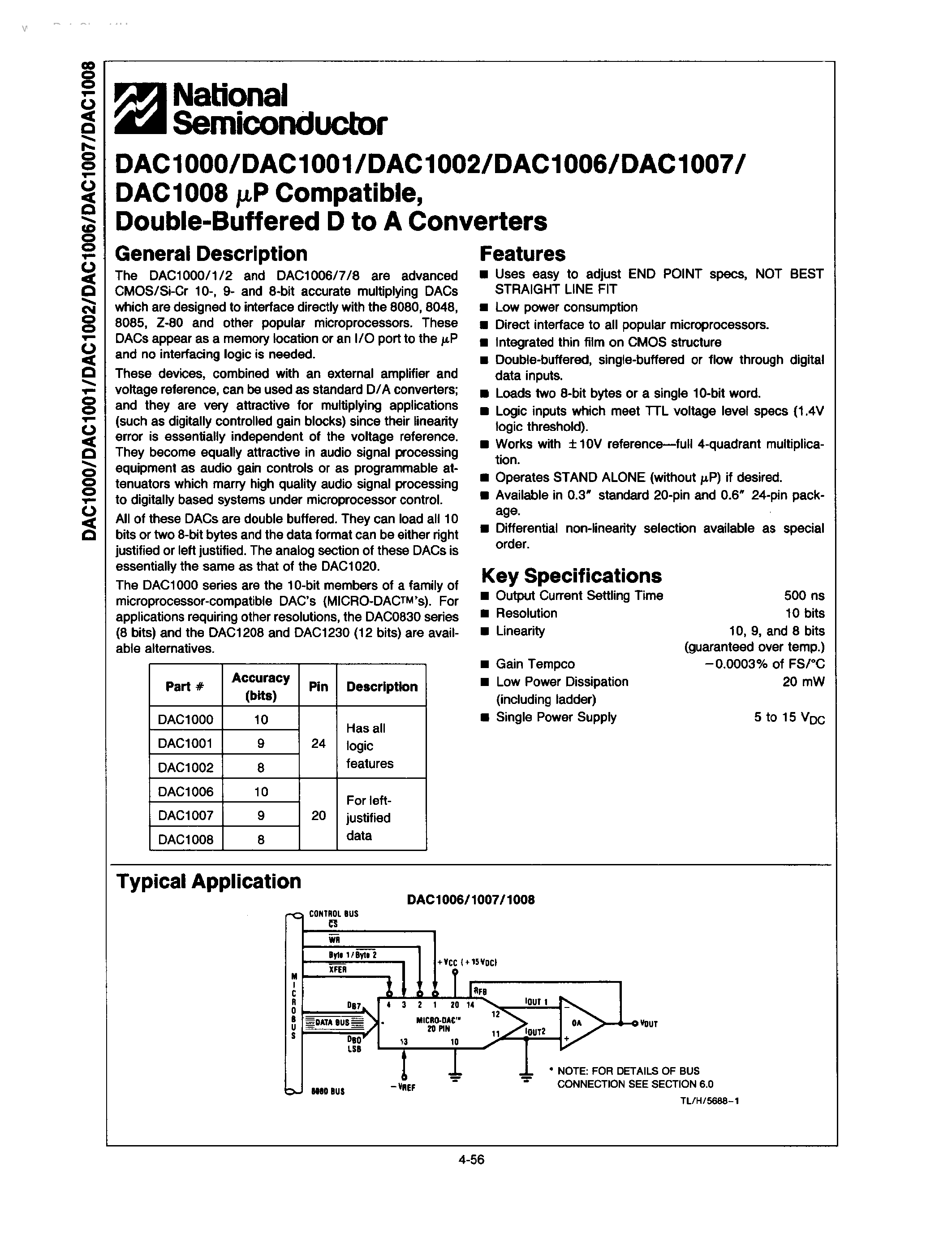 Datasheet DAC1000 - (DAC1000 - DAC1007) DOUBLE-BUFFERED D TO A CONVERTERS page 1