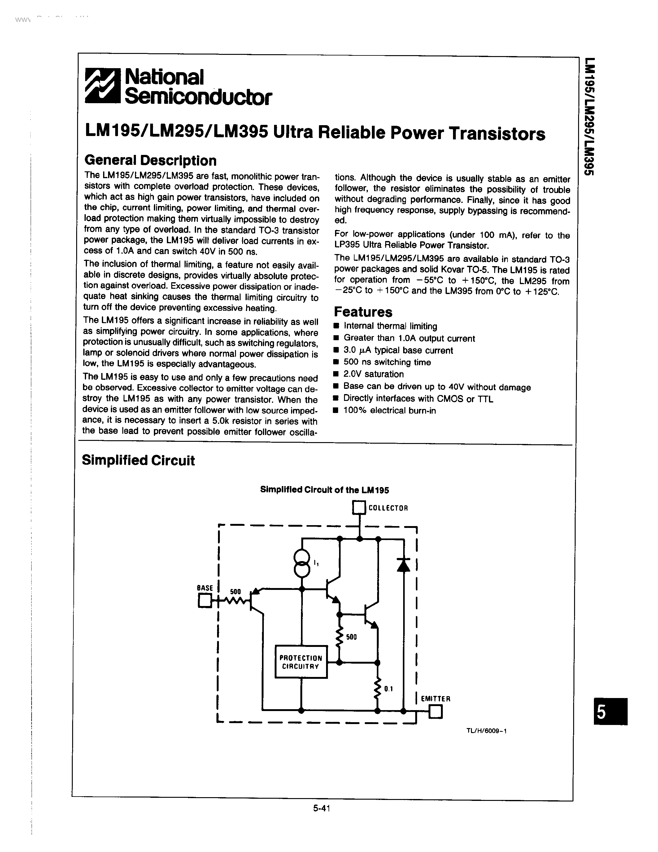 Datasheet LM295 - Ultra Reliable Power Transistors page 1