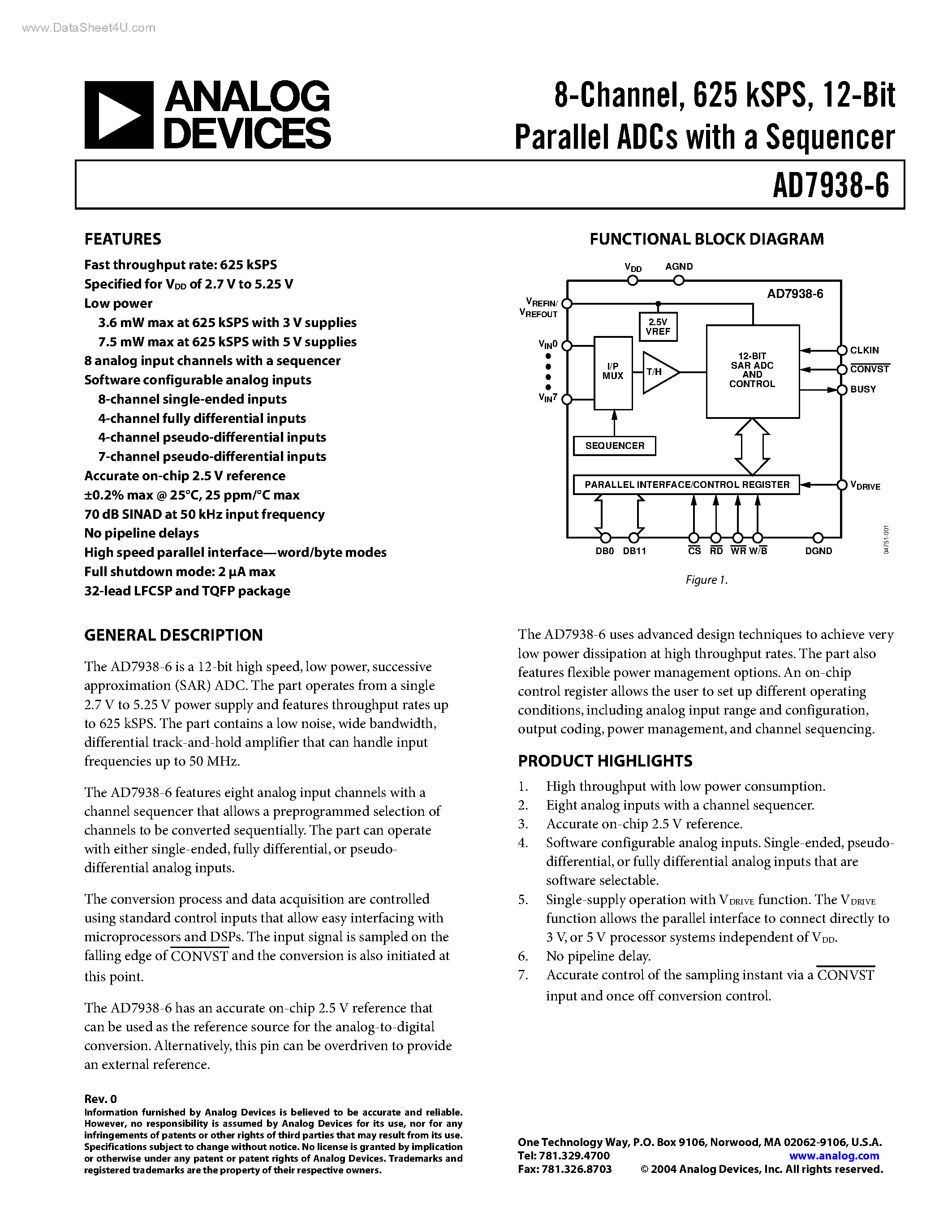 Даташит AD7938-6 - 12-Bit Parallel ADCs страница 1