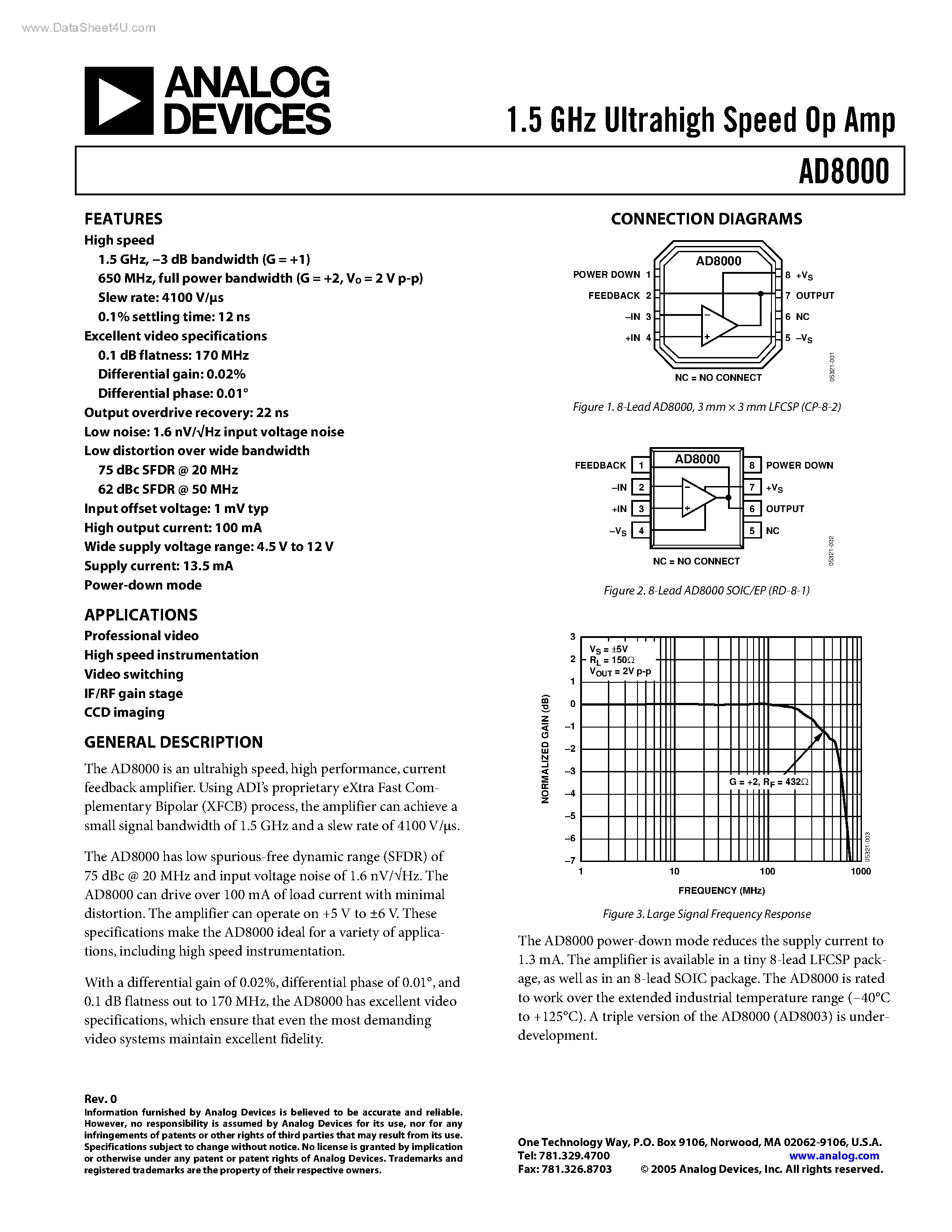 Datasheet AD8000 - Ultrahigh Speed Op Amp page 1