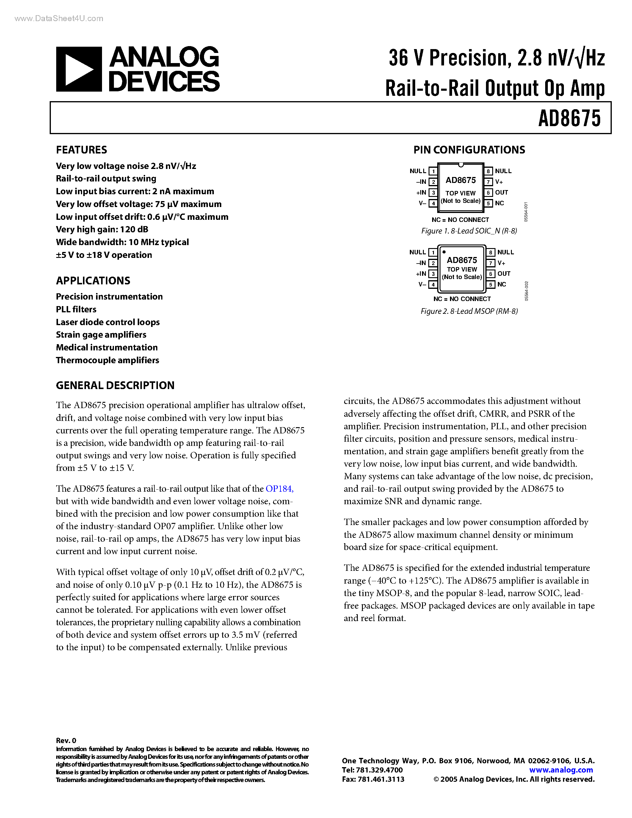 Datasheet AD8675 - Rail-to-Rail Output Op Amp page 1