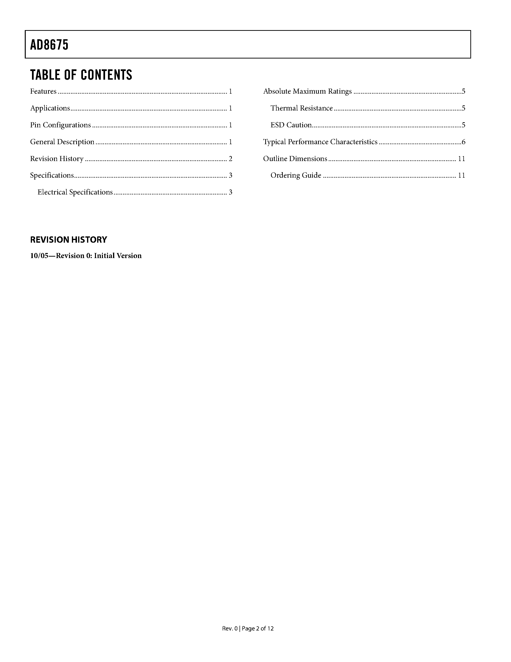 Datasheet AD8675 - Rail-to-Rail Output Op Amp page 2