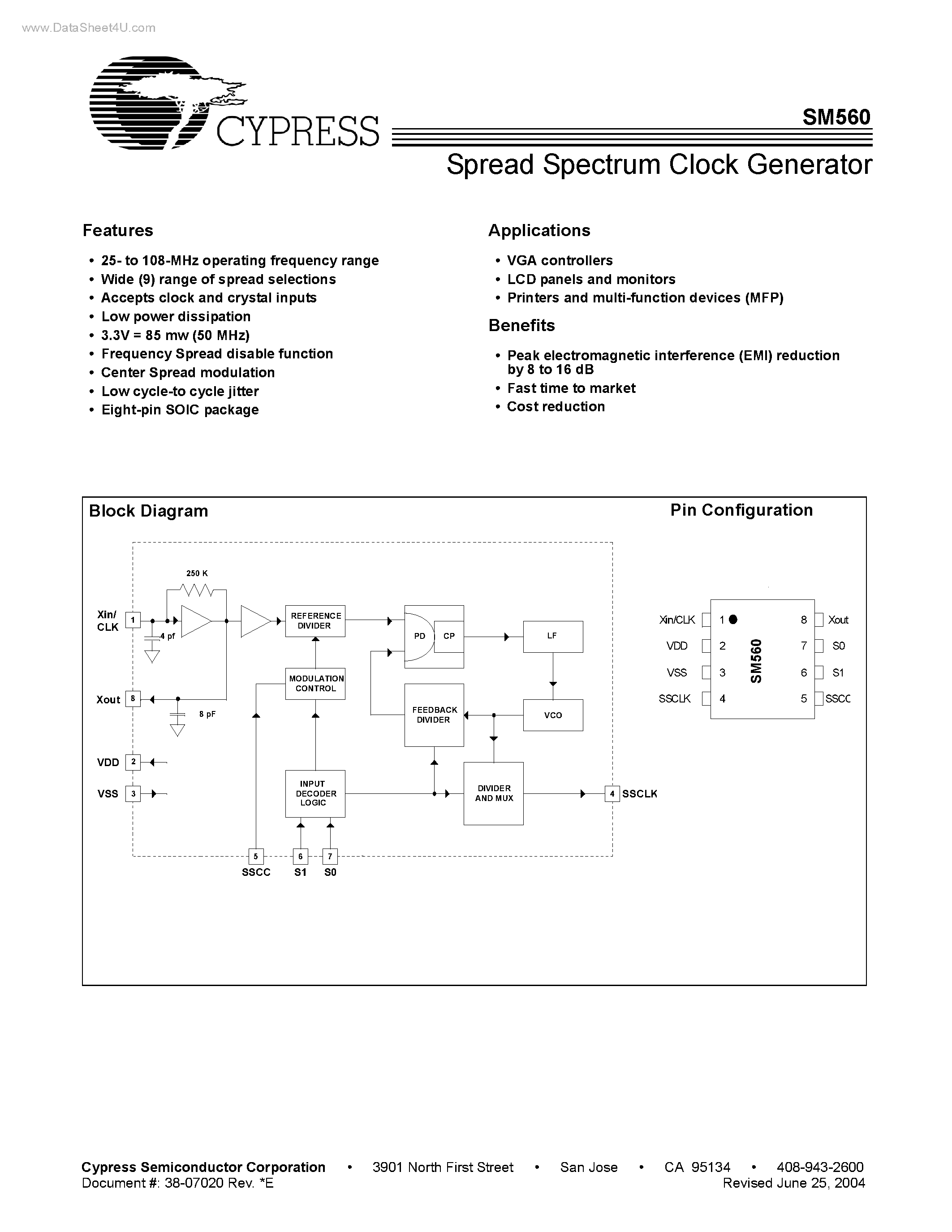 Datasheet SM560 - Spread Spectrum Clock Generator page 1