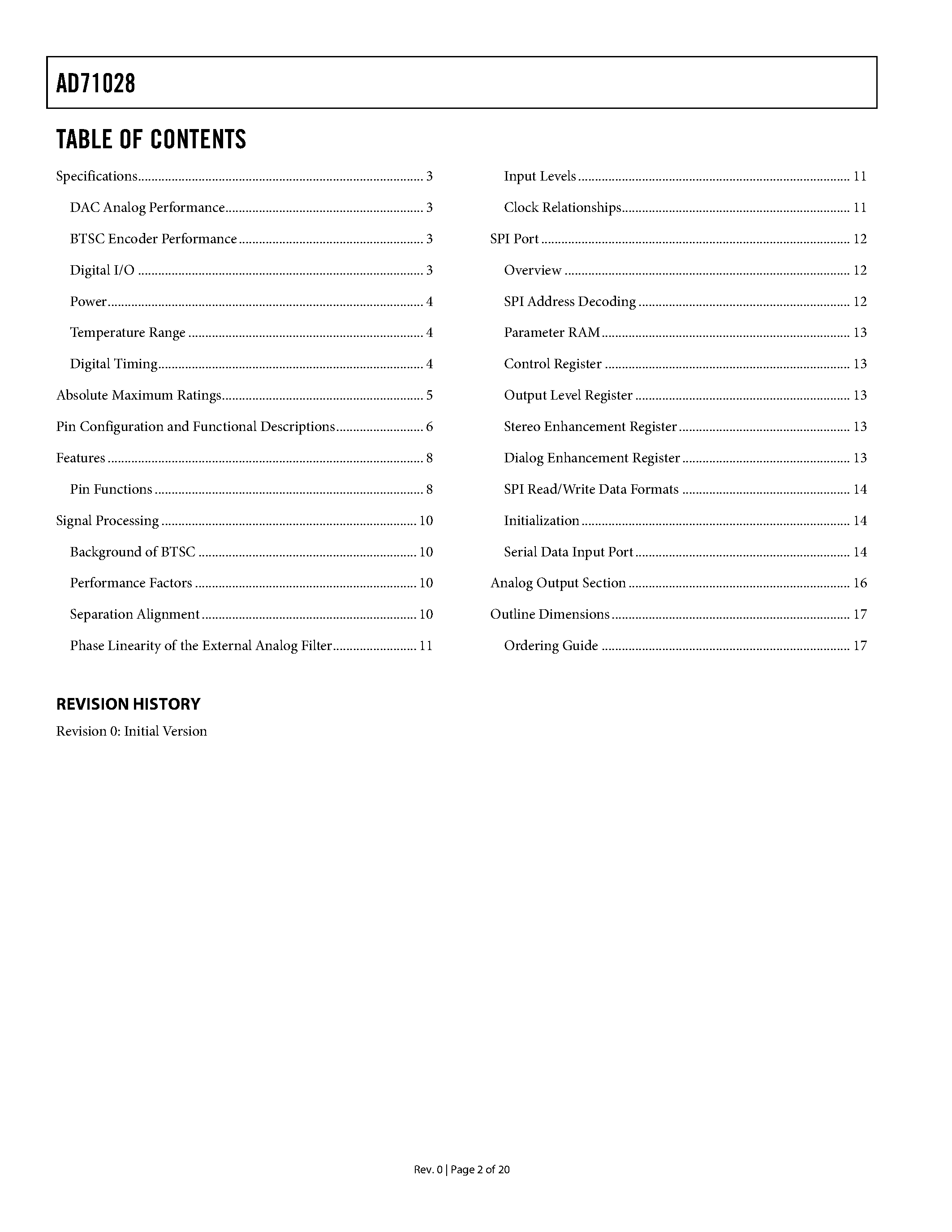 Datasheet AD71028 - Dual Digital BTSC Encoder page 2