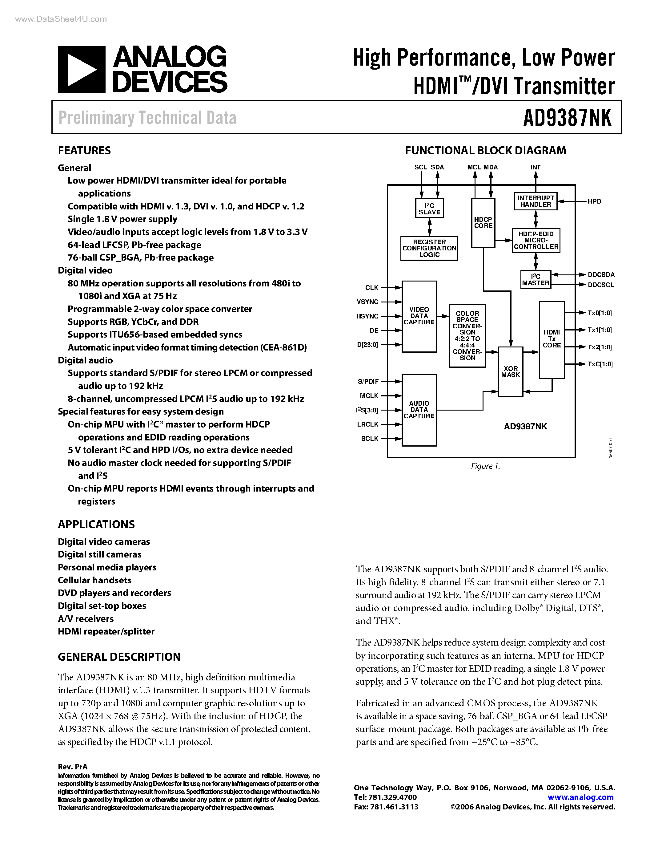 Datasheet AD9387NK - DVI Transmitter page 1