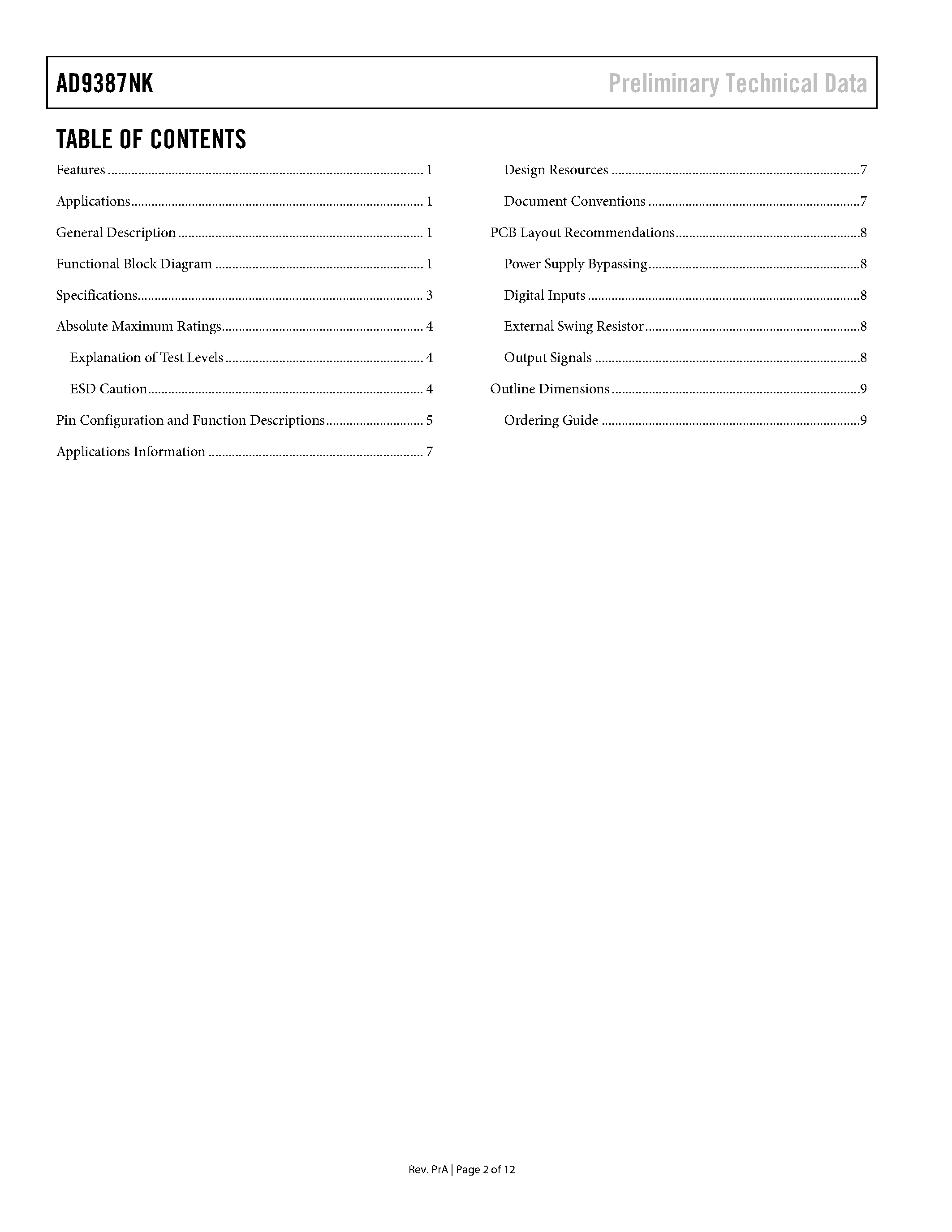 Datasheet AD9387NK - DVI Transmitter page 2