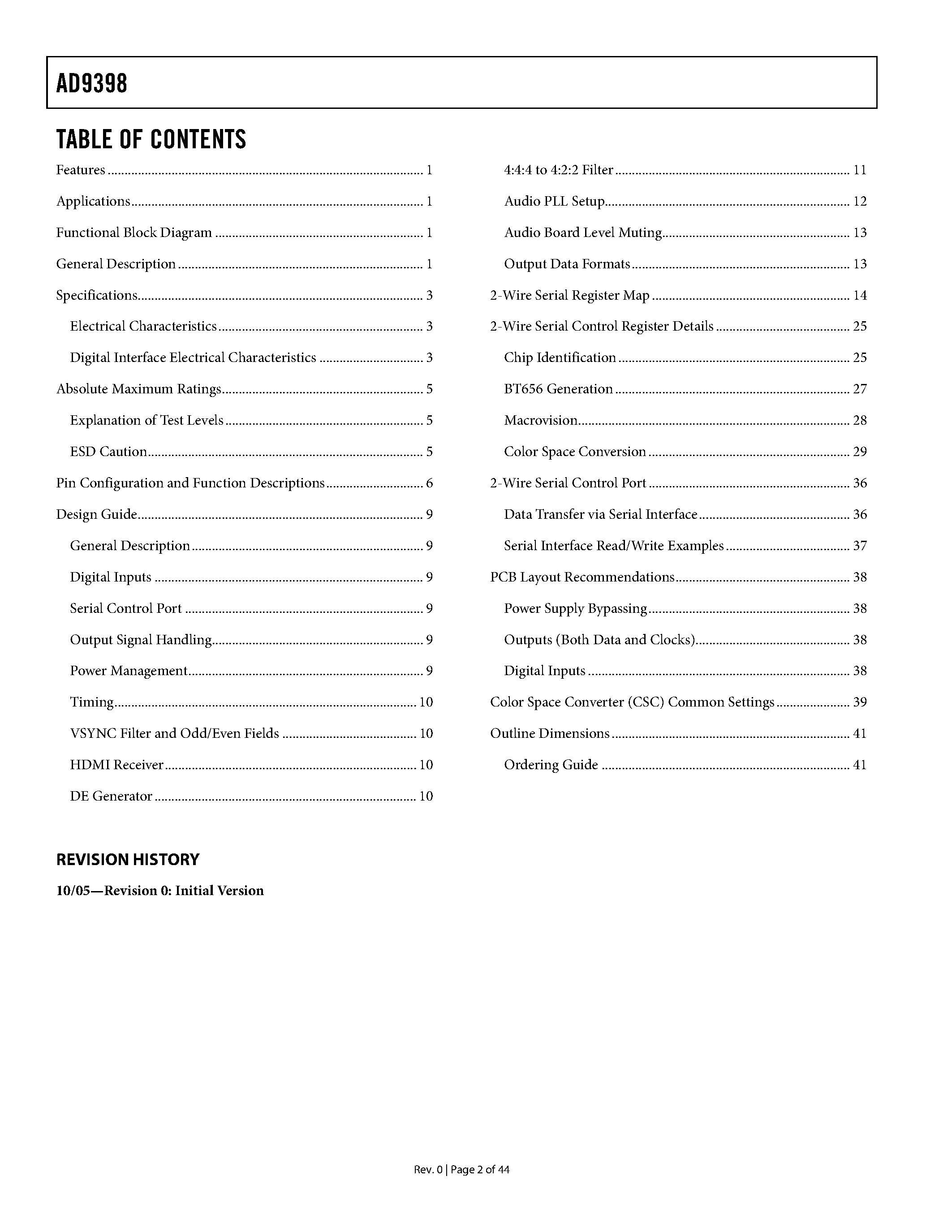 Datasheet AD9398 - Display Interface page 2