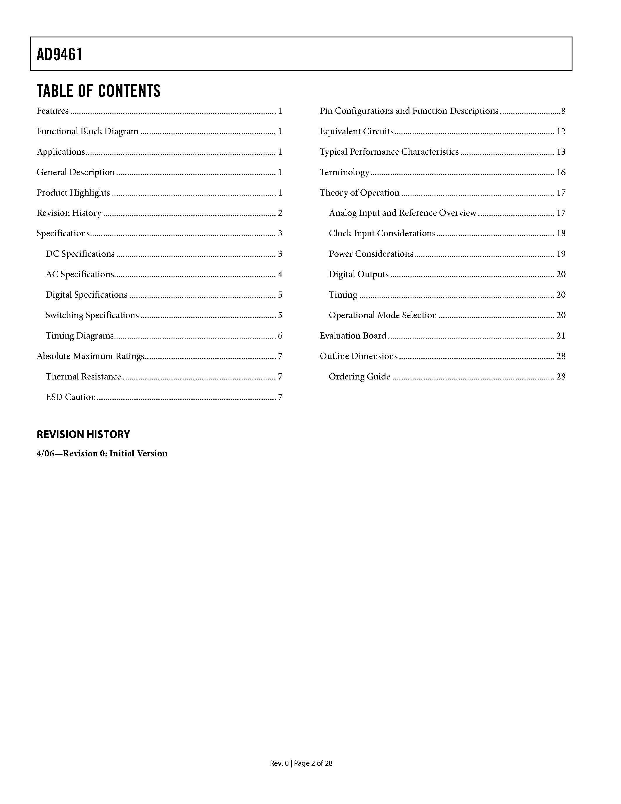 Datasheet AD9461 - IF Sampling ADC page 2