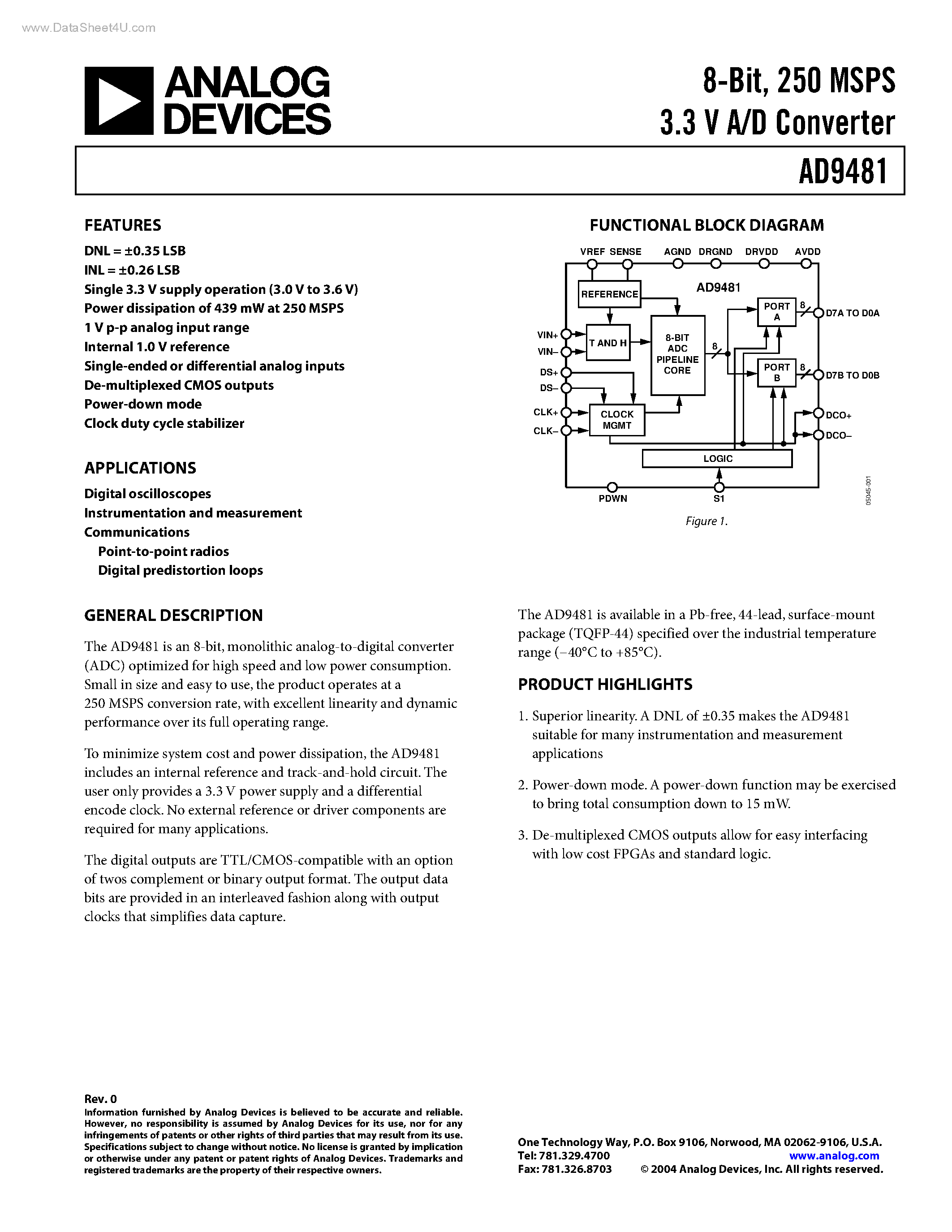 Datasheet AD9481 - A/D Converter page 1