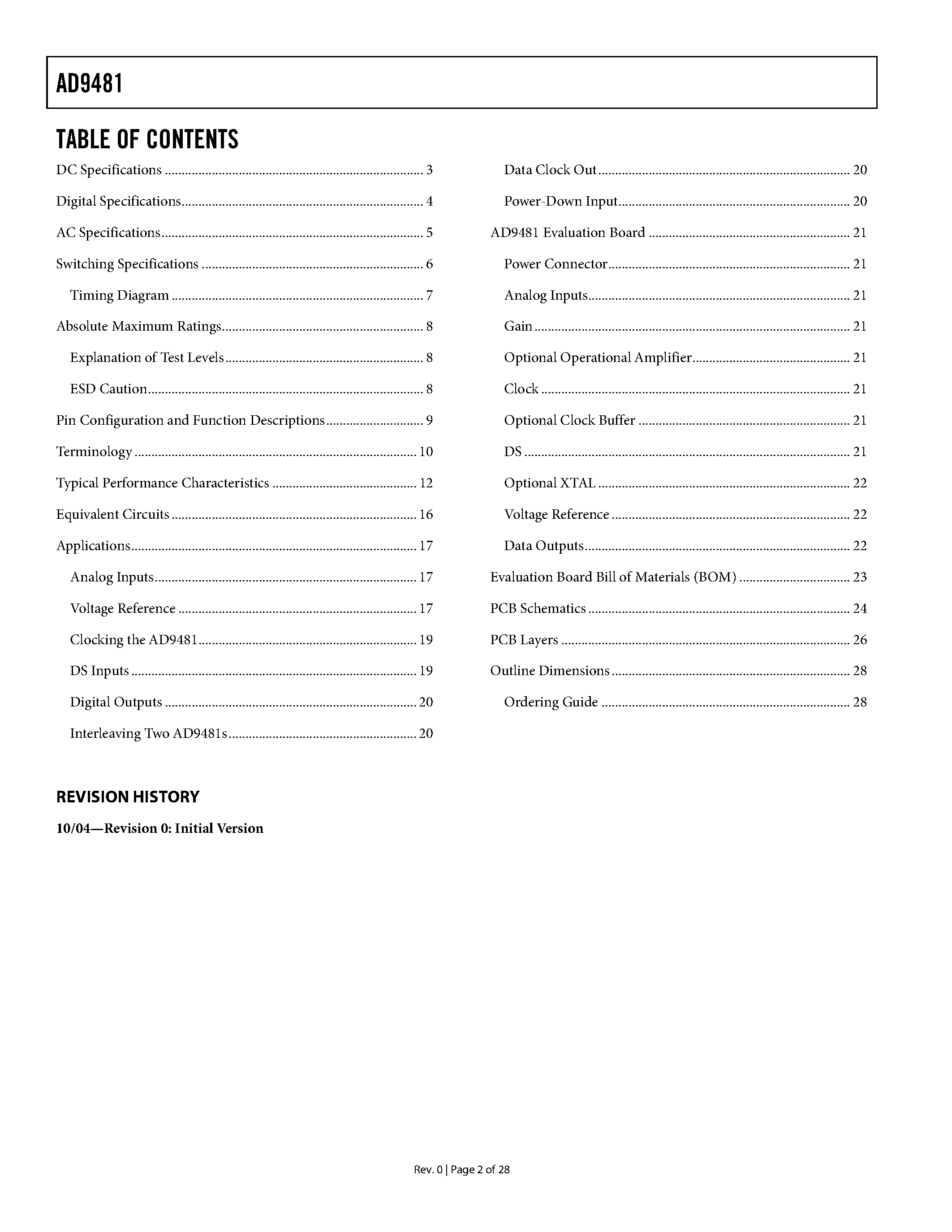 Datasheet AD9481 - A/D Converter page 2