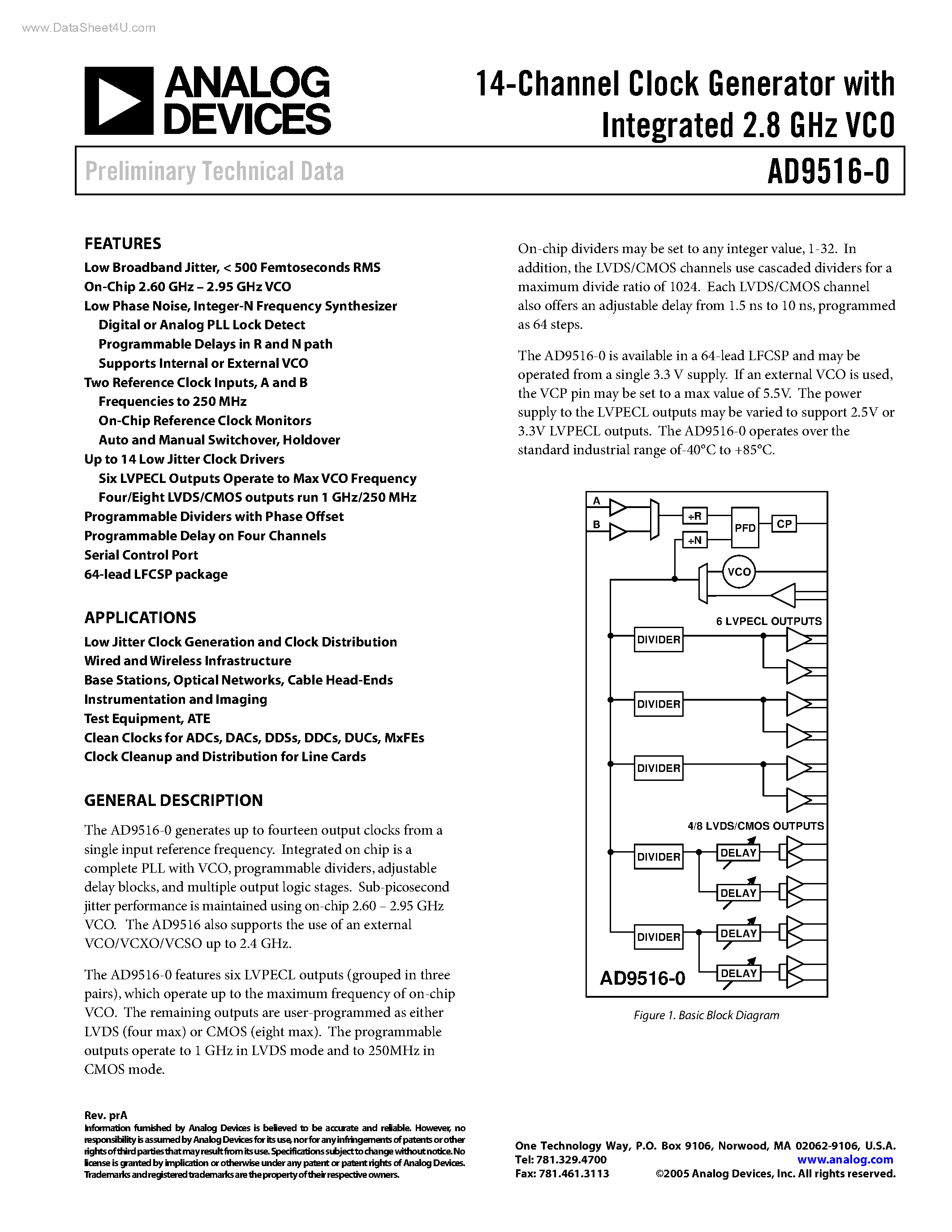 Datasheet AD9516-0 - 14-Channel Clock Generator page 1