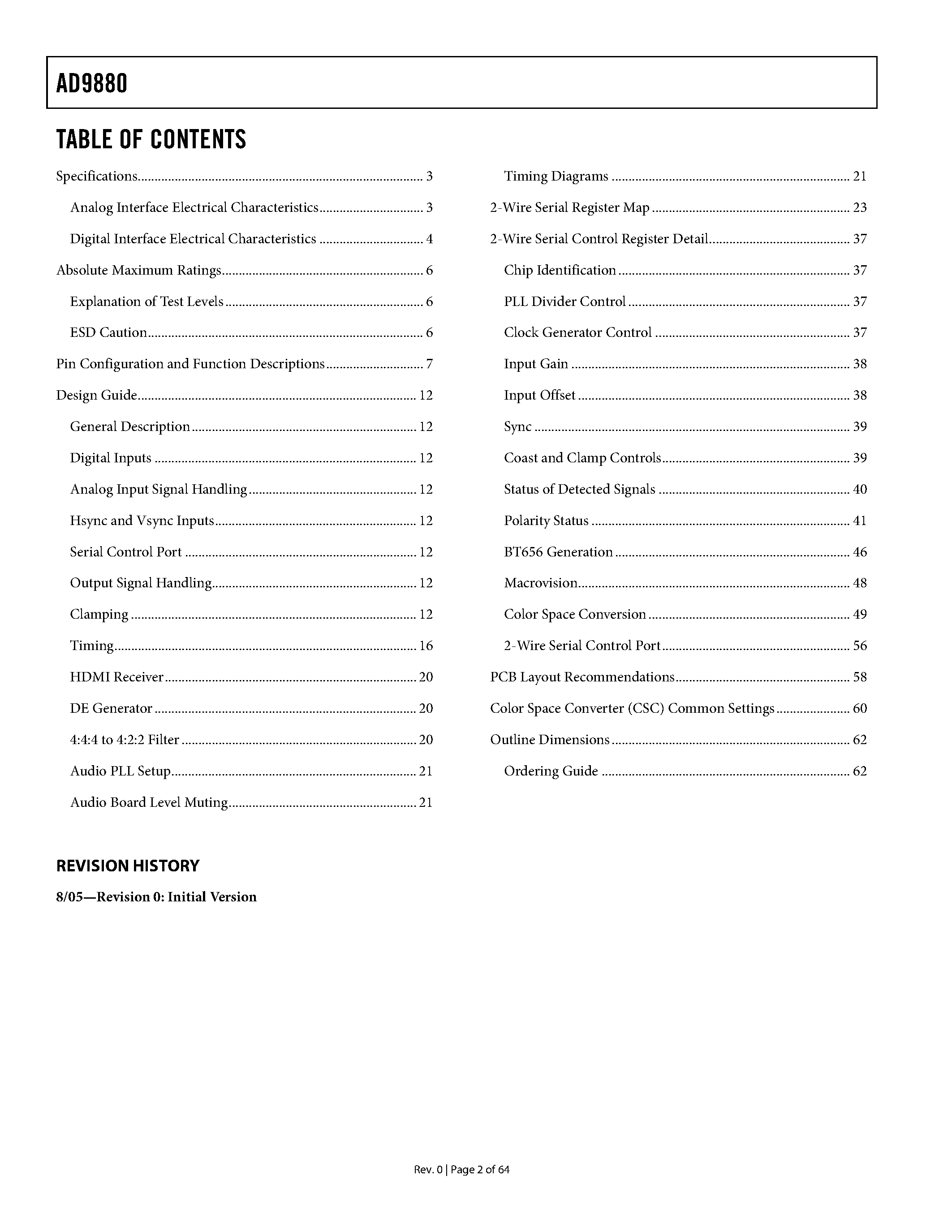 Datasheet AD9880 - Analog/HDMI Dual Display Interface page 2