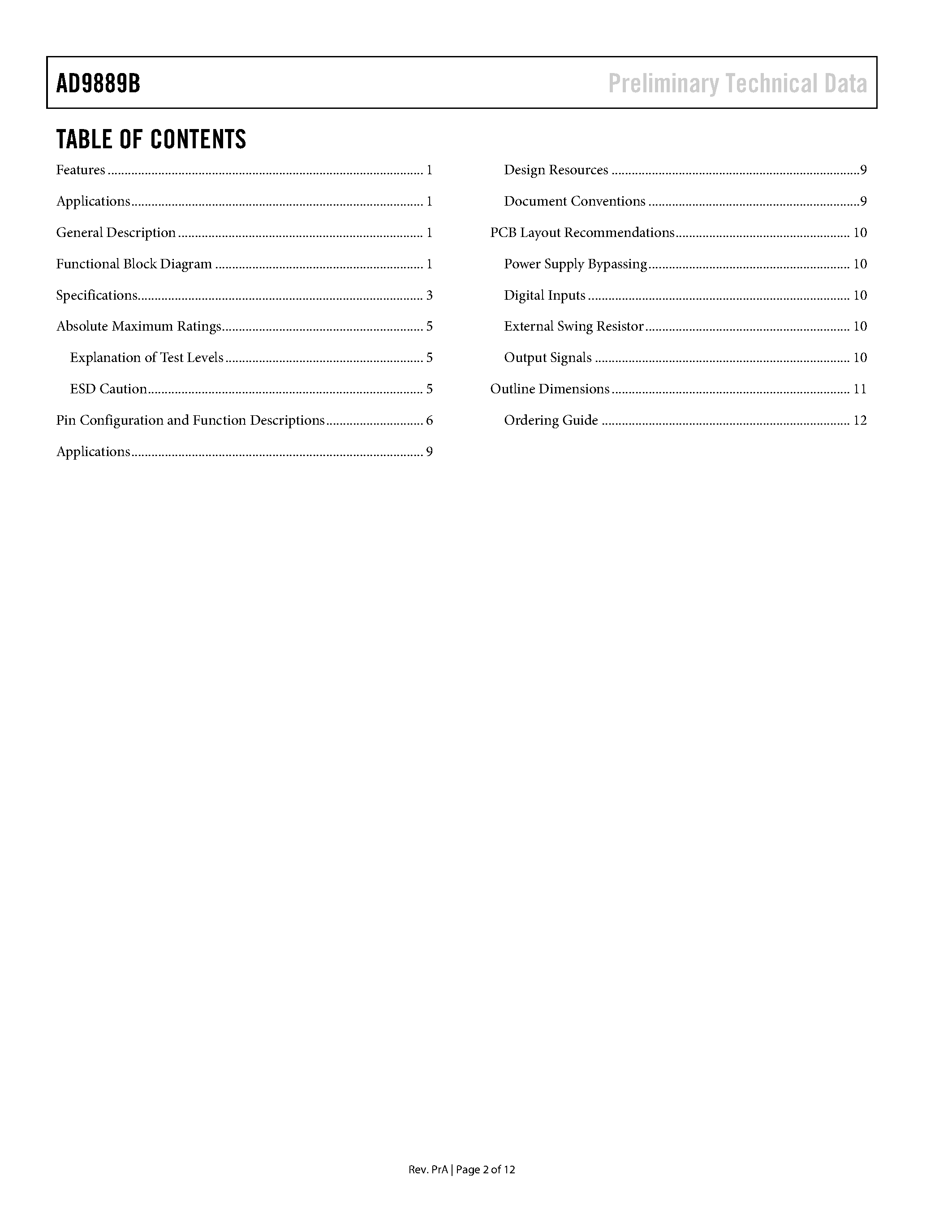 Datasheet AD9889B - High Performance HDMI/DVI Transmitter page 2