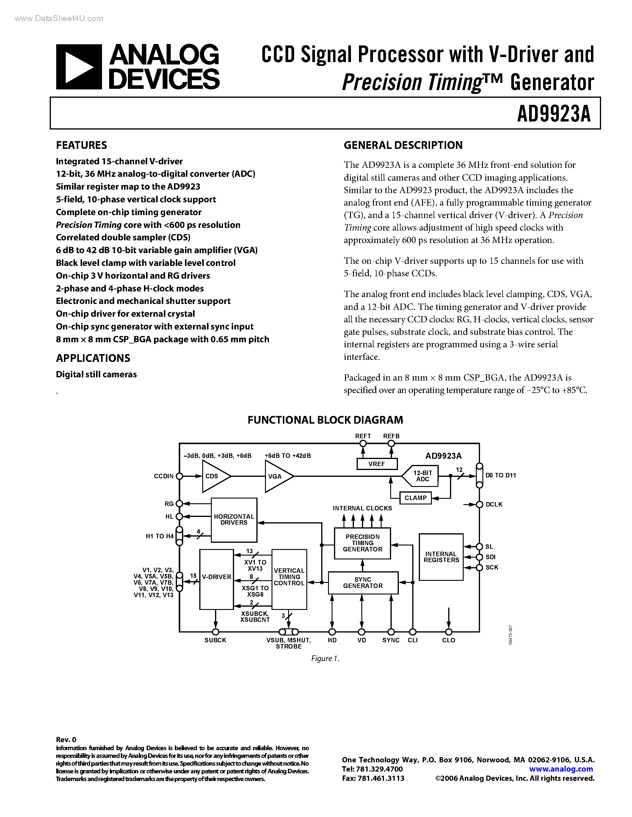 Datasheet AD9923A - CCD Signal Processor page 1