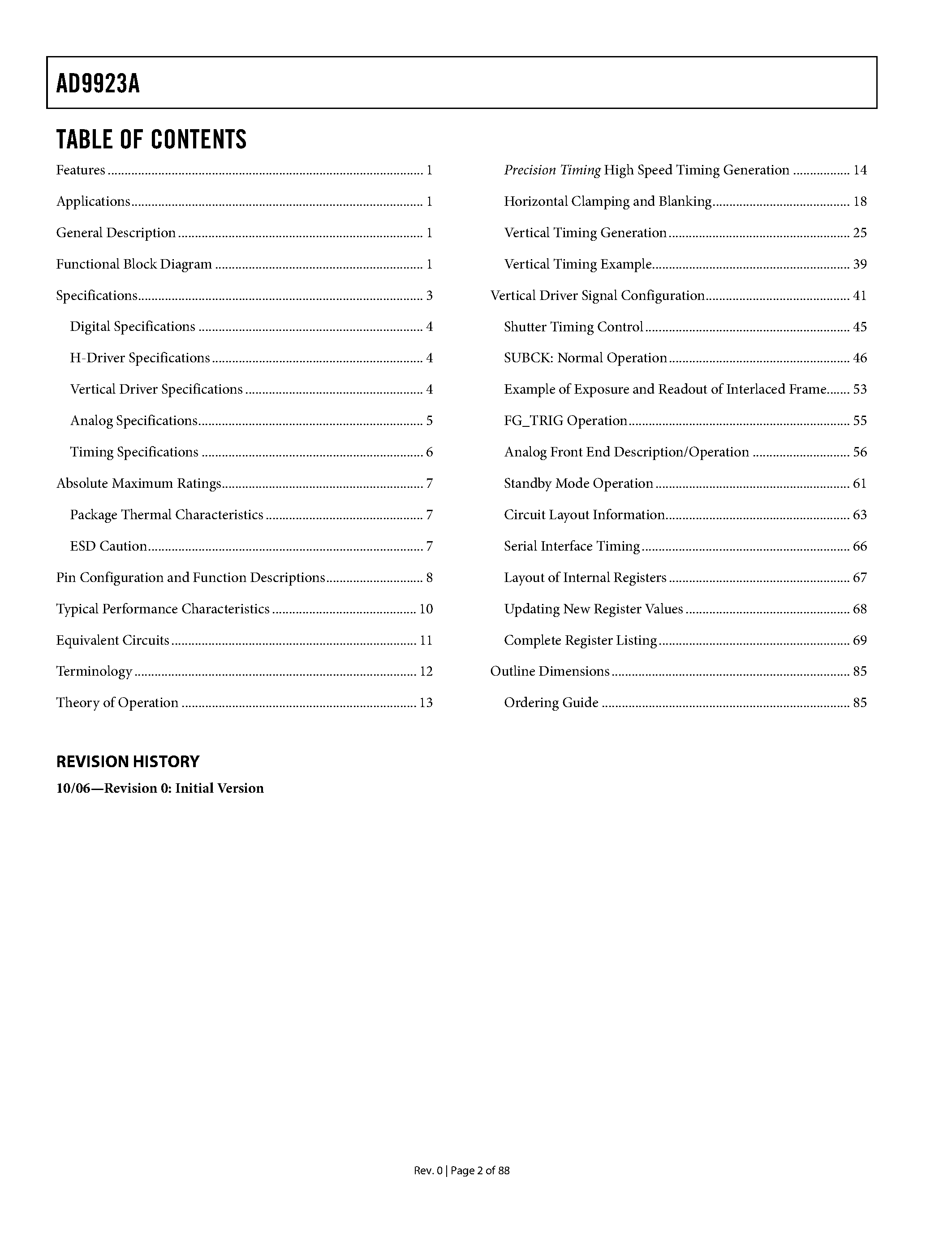 Datasheet AD9923A - CCD Signal Processor page 2