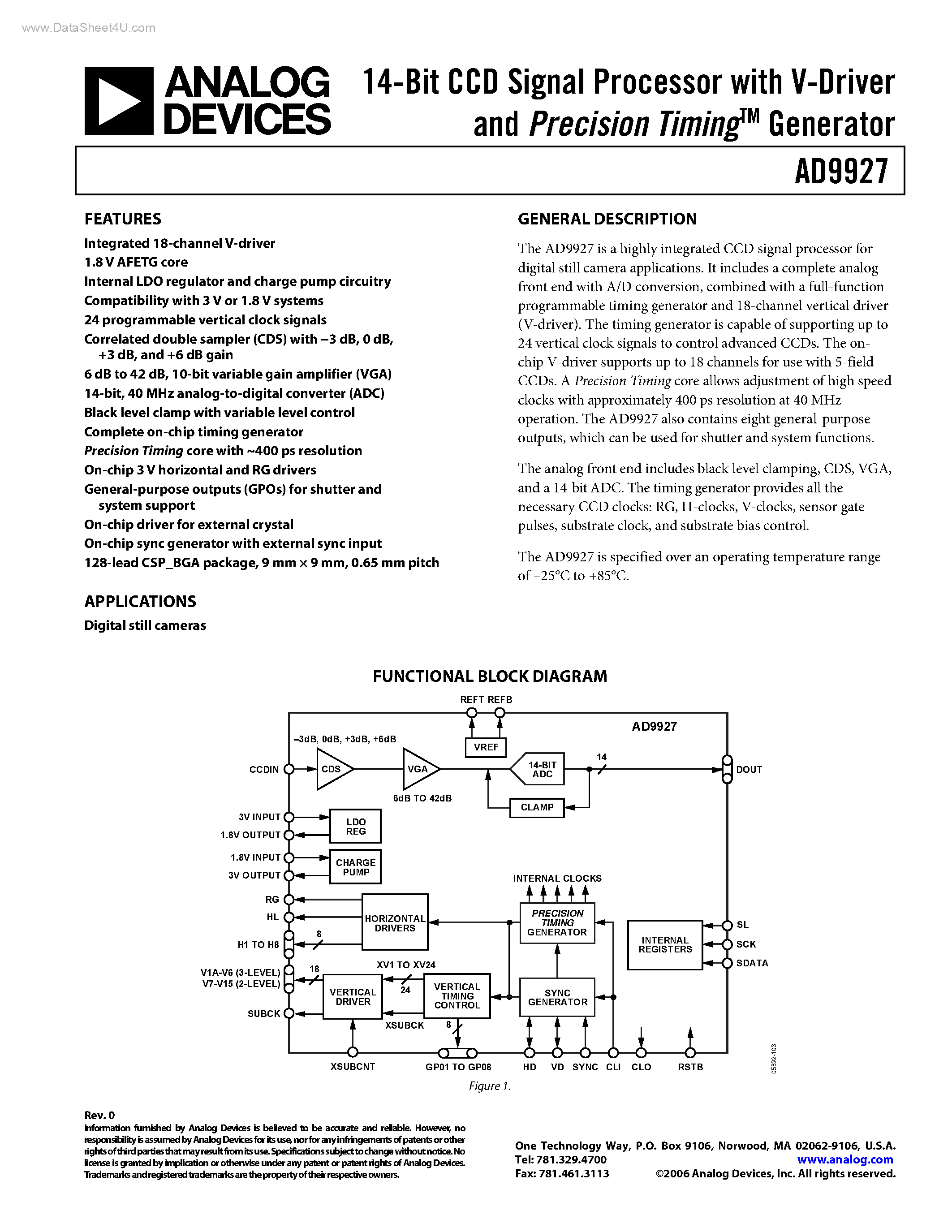 Datasheet AD9927 - 14-Bit CCD Signal Processor page 1