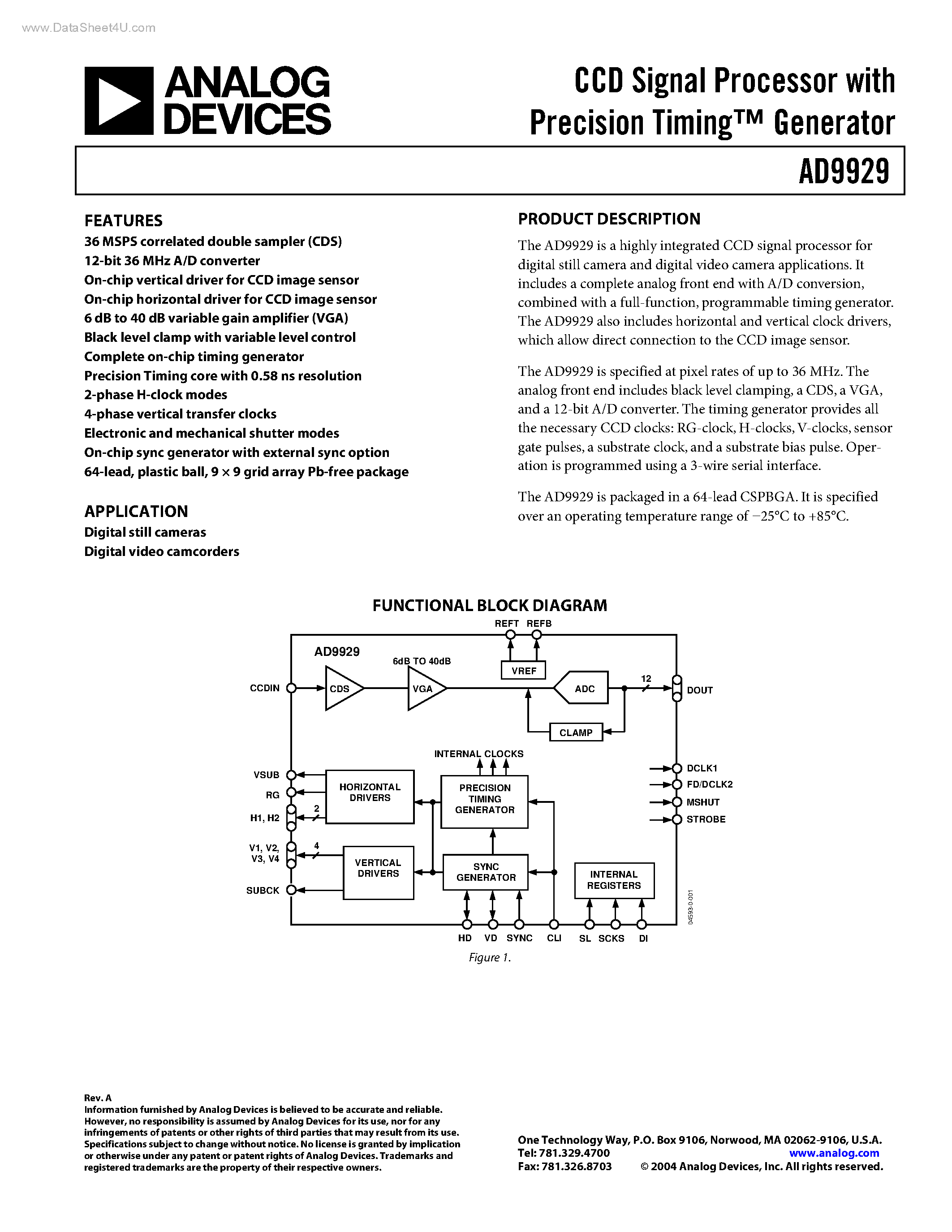 Datasheet AD9929 - CCD Signal Processor page 1