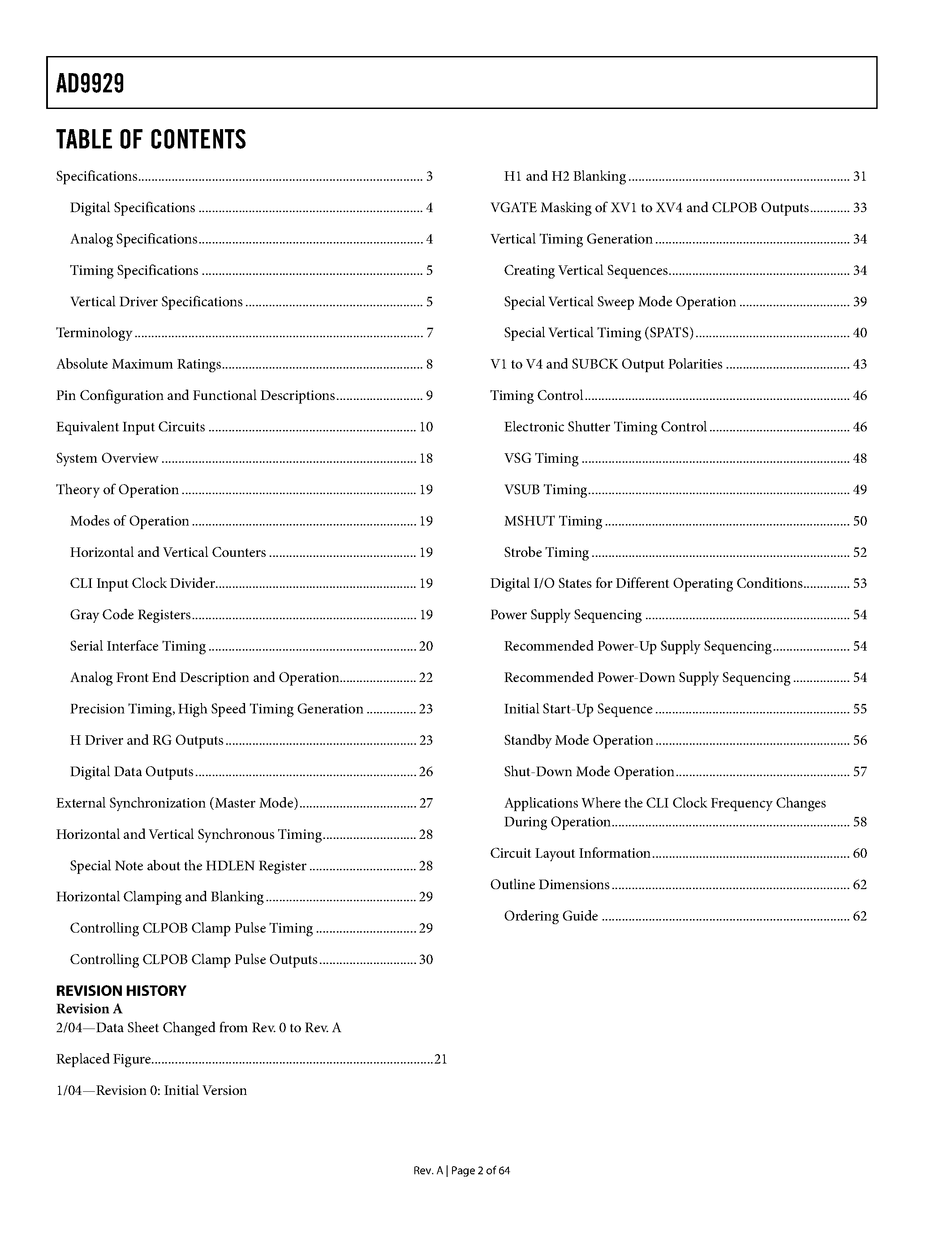 Datasheet AD9929 - CCD Signal Processor page 2