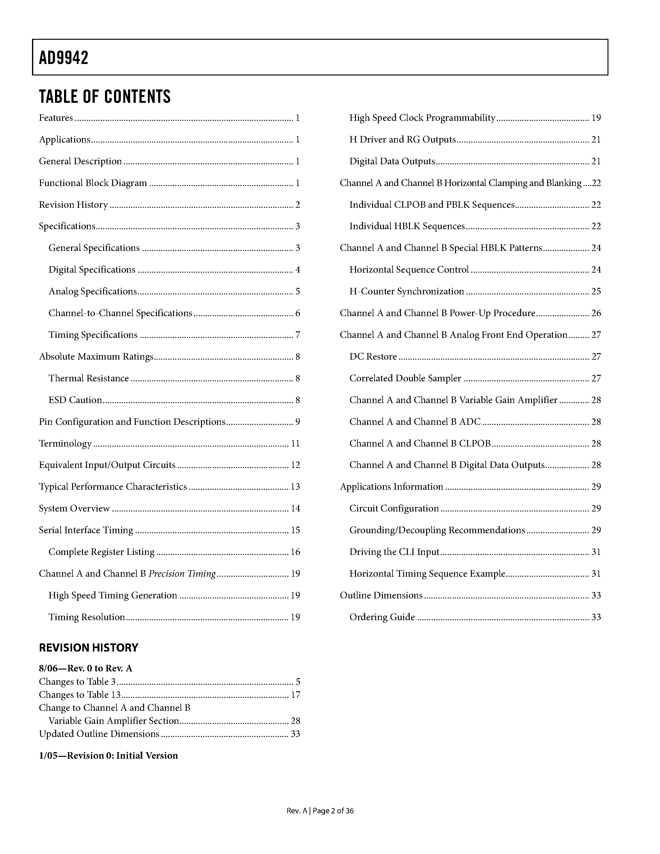 Datasheet AD9942 - 14-Bit CCD Signal Processor page 2