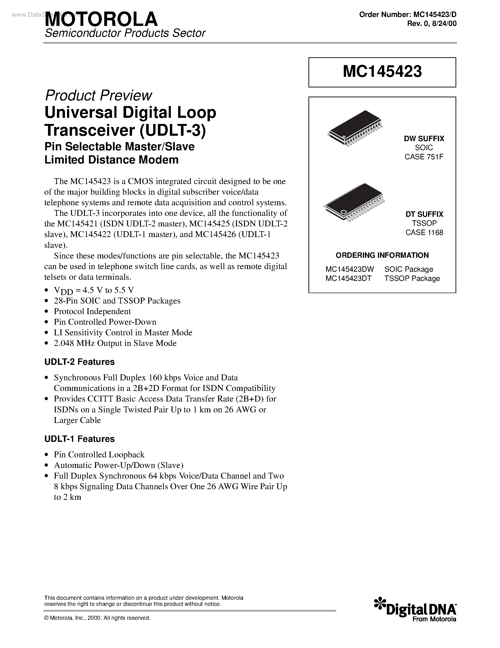 Даташит MC145423 - Universal Digital Loop Transceiver страница 1