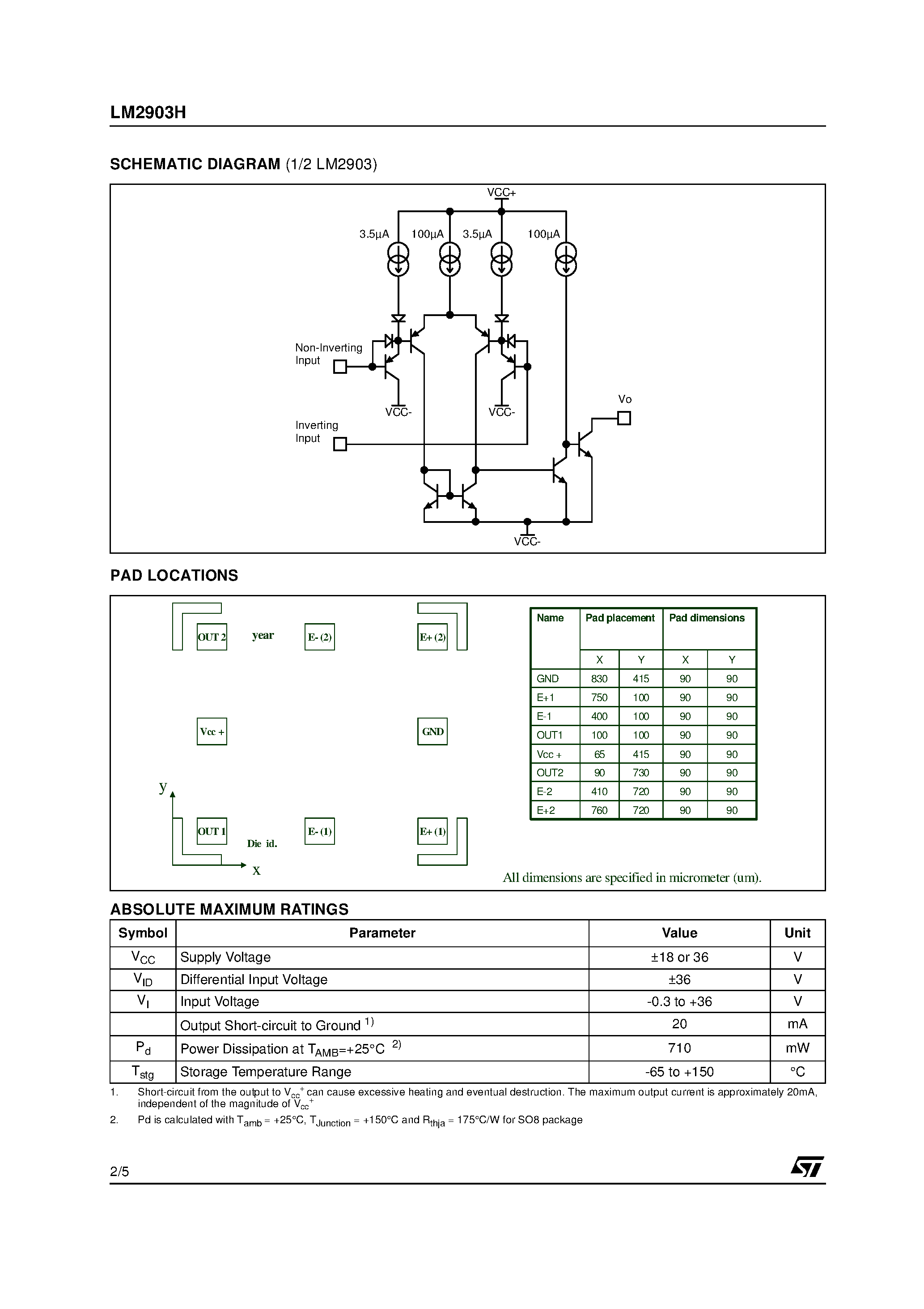 Datasheet LM2903H - LOW POWER DUAL VOLTAGE COMPARATORS page 2