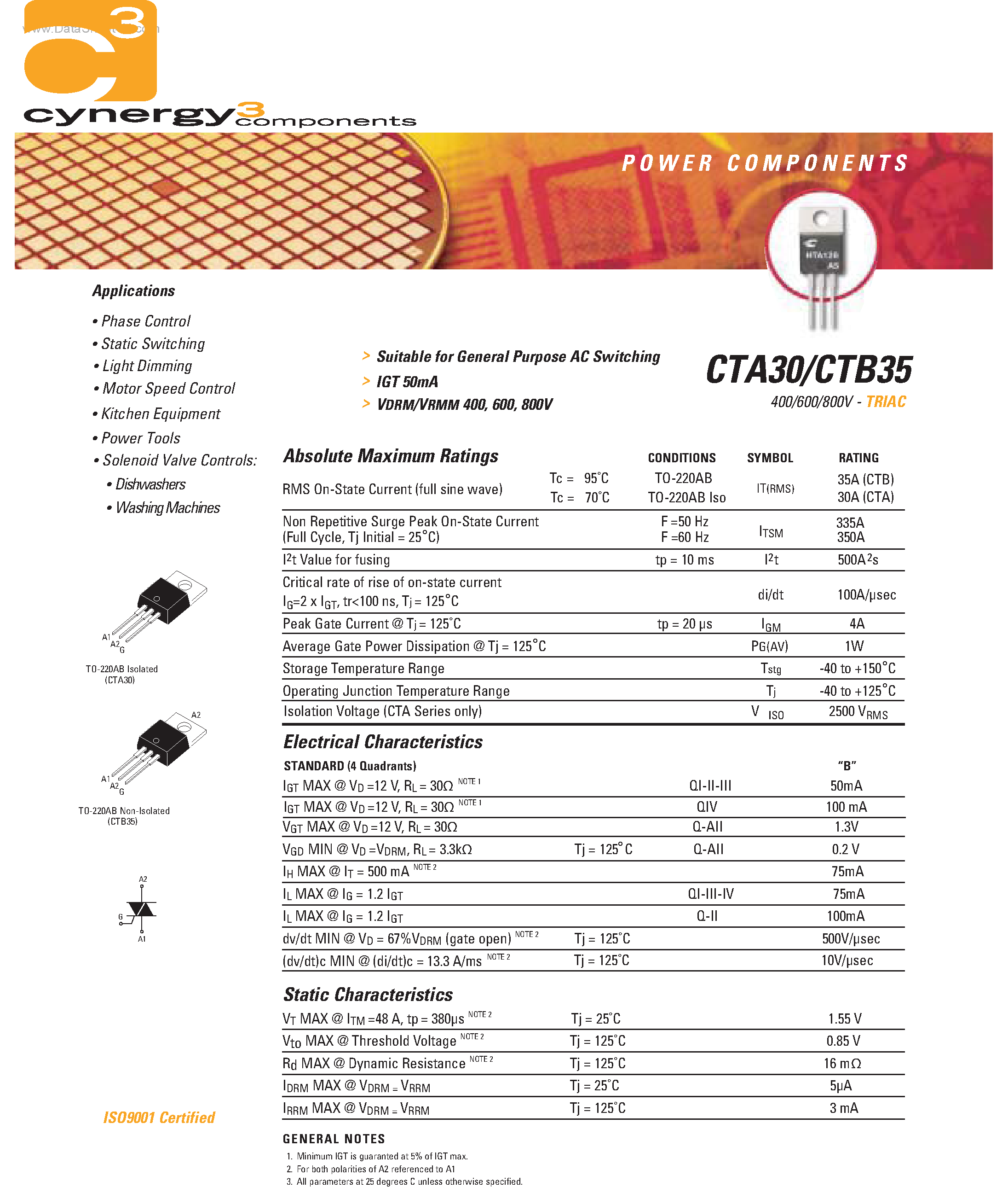 Даташит CTB35 - TRIAC страница 1