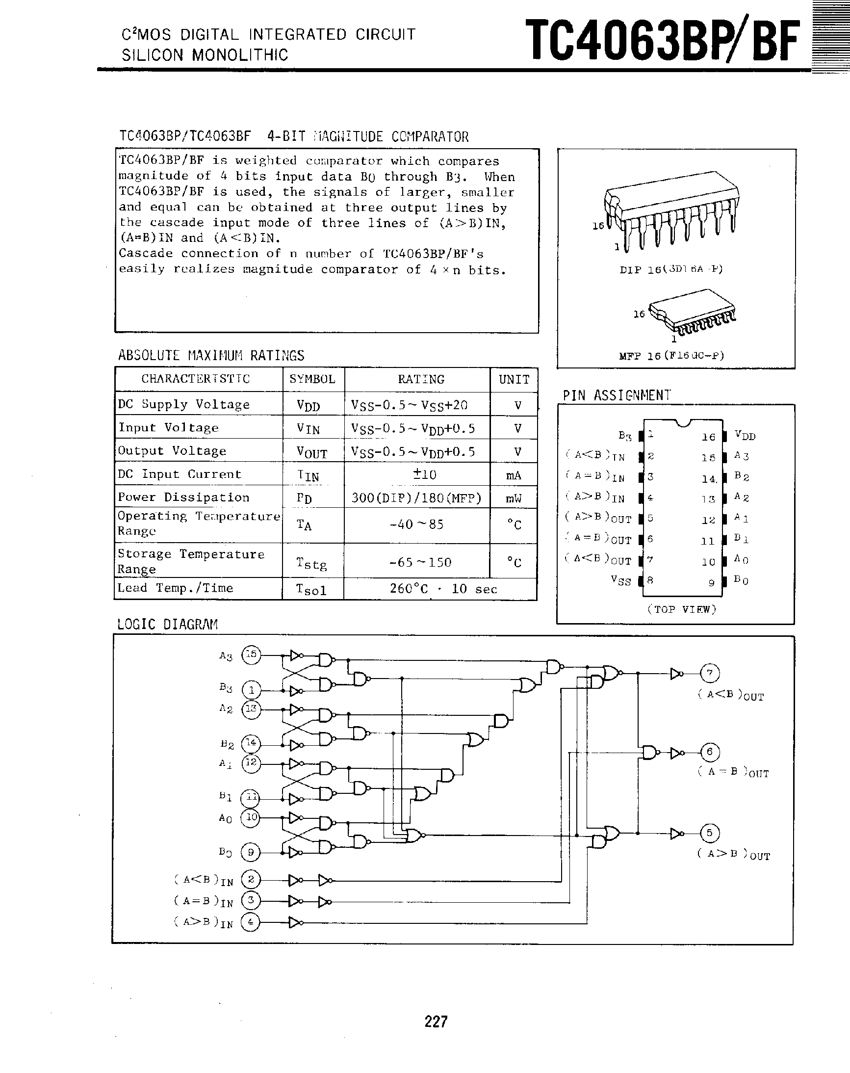 Даташит TC4063BF - C2MOS DIGITAL INTEGRATED CIRCUIT SILICON MONOLITHIC страница 1