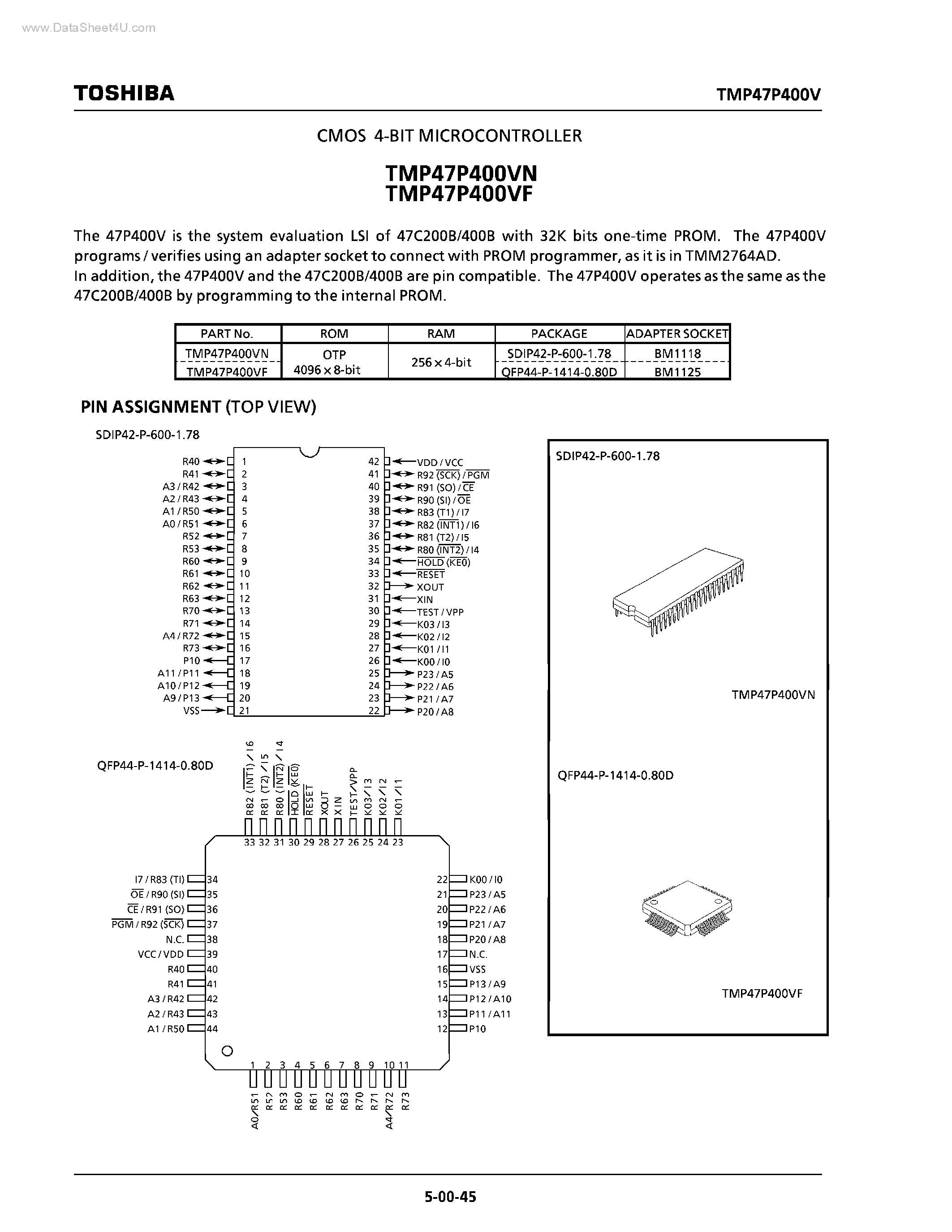 Datasheet TMP47P440VF - CMOS 4 BIT MICROCONTROLLER page 1