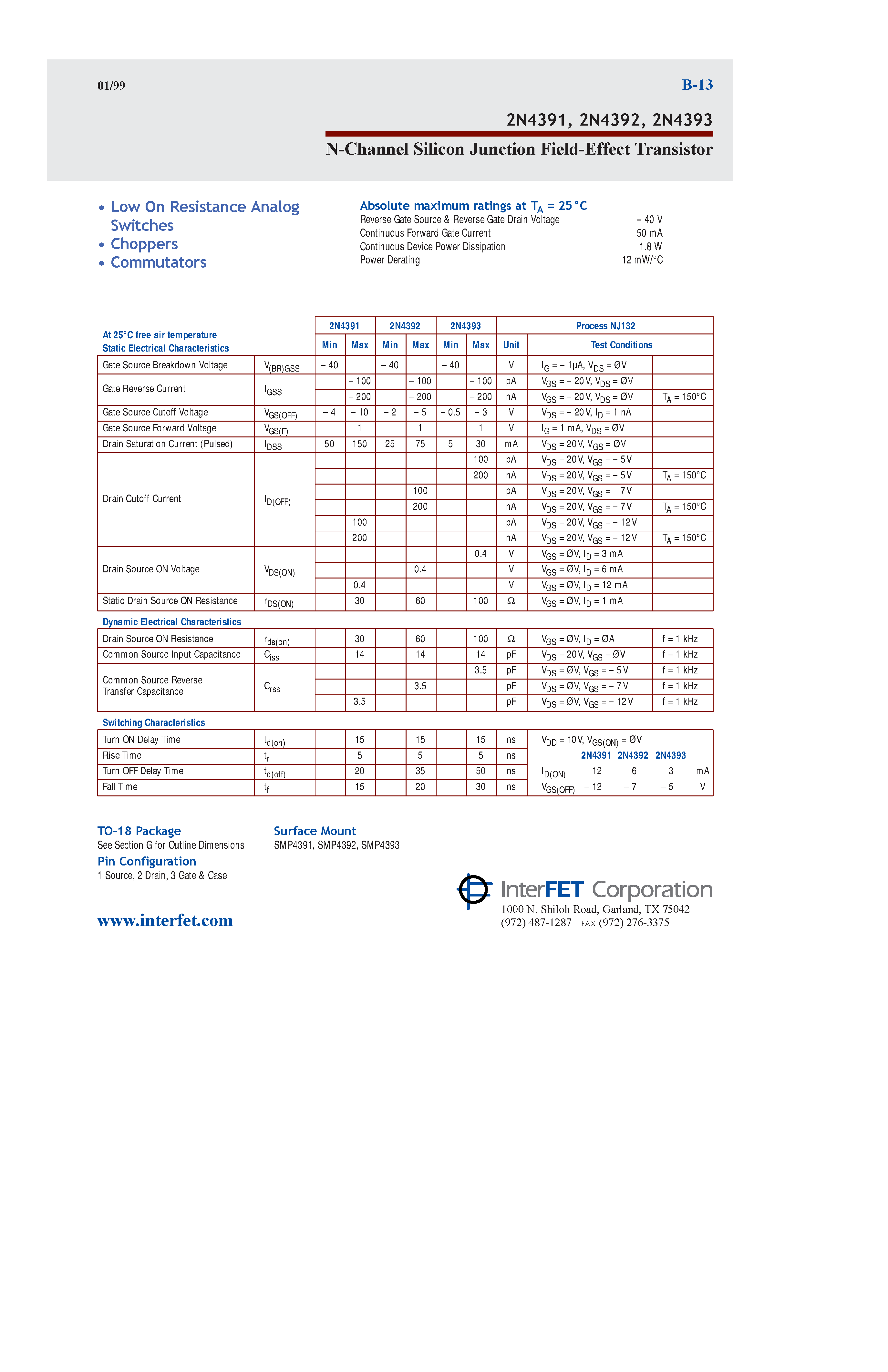 Даташит 2N4391 - (2N4391 - 2N4393) N-Channel Silicon Junction Field-Effect Transistor страница 1