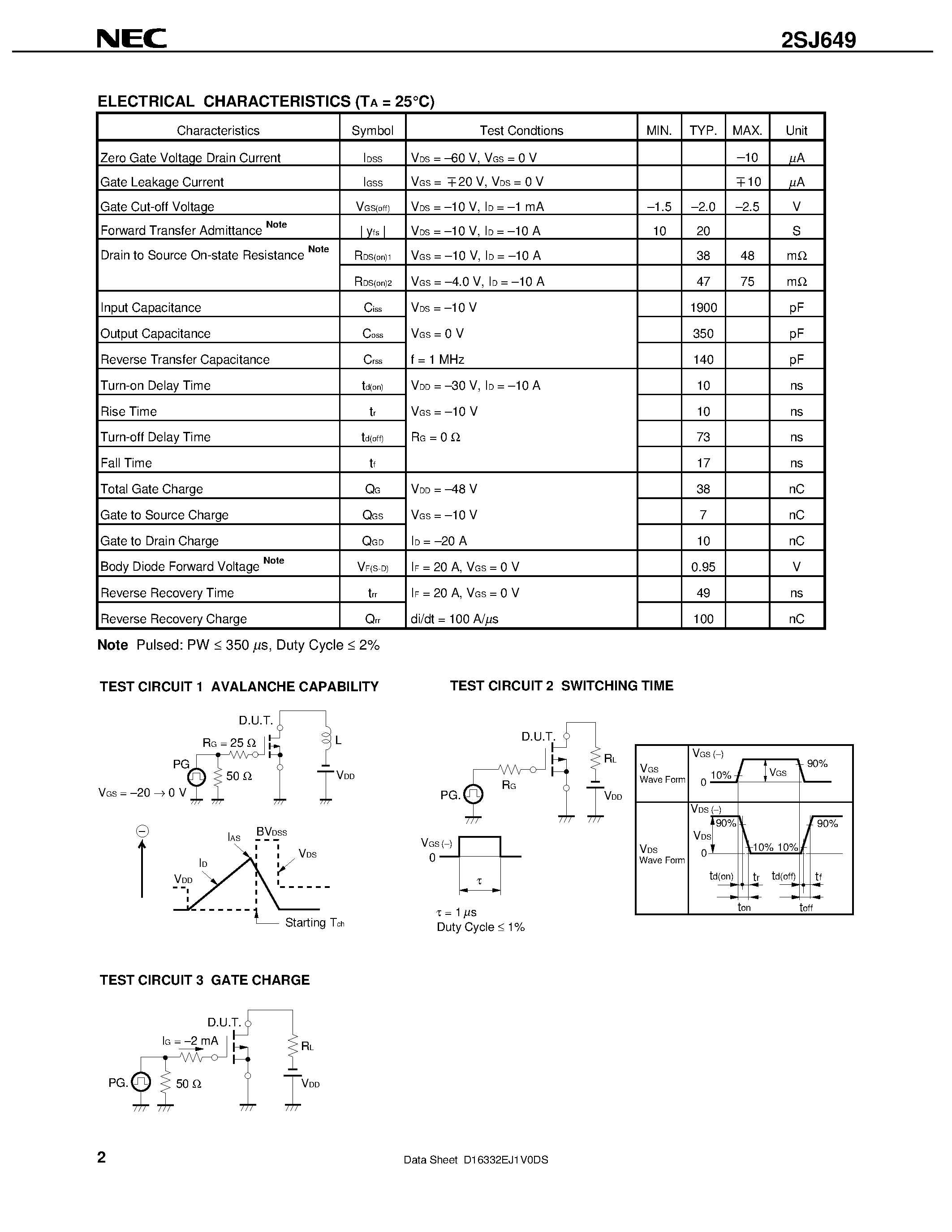 Datasheet 2SJ649 - MOS FIELD EFFECT TRANSISTOR page 2