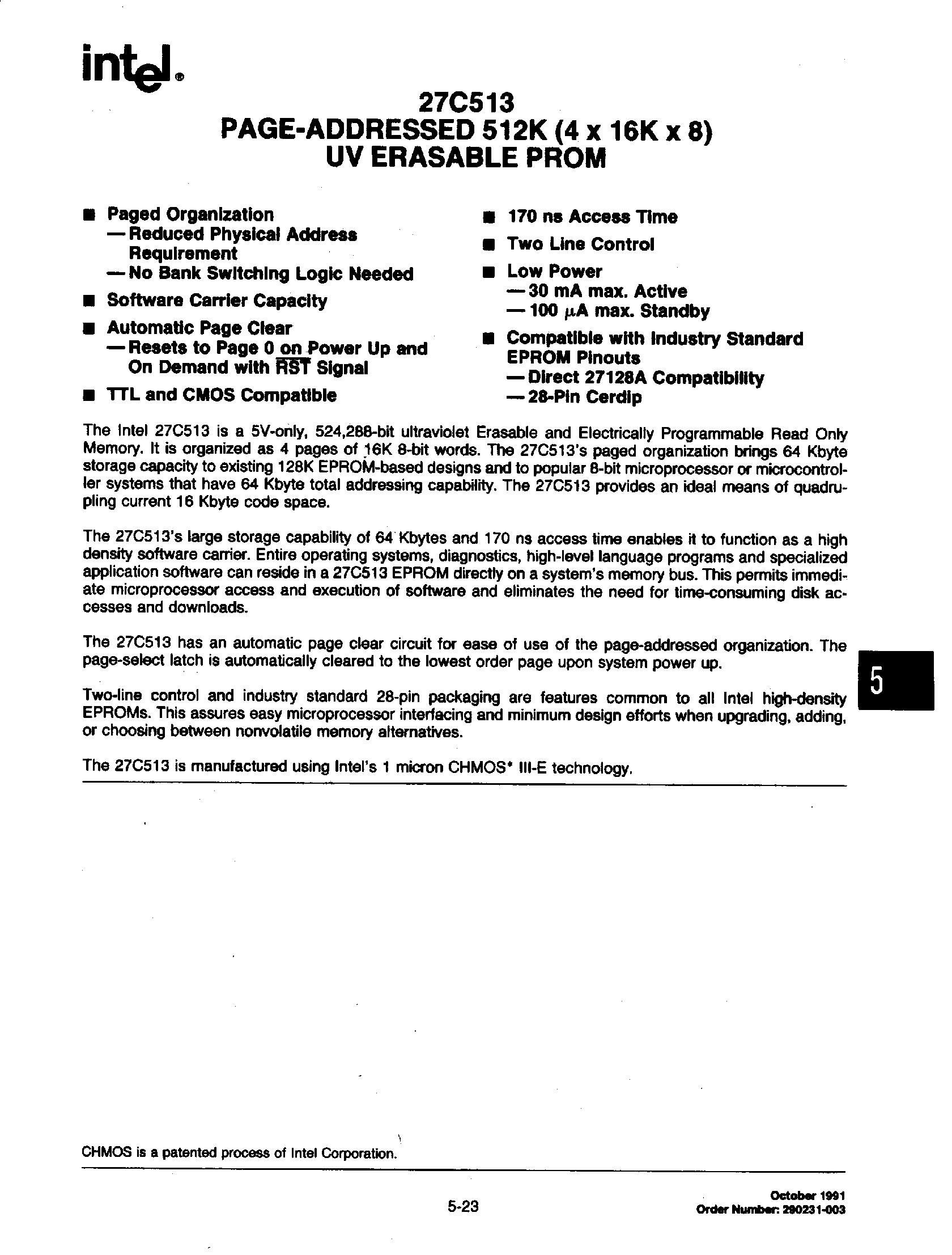 Datasheet 27C513 - PAGE-ADDRESSED 512K (4 x 16K x 8) UV ERASABLE PROM page 1