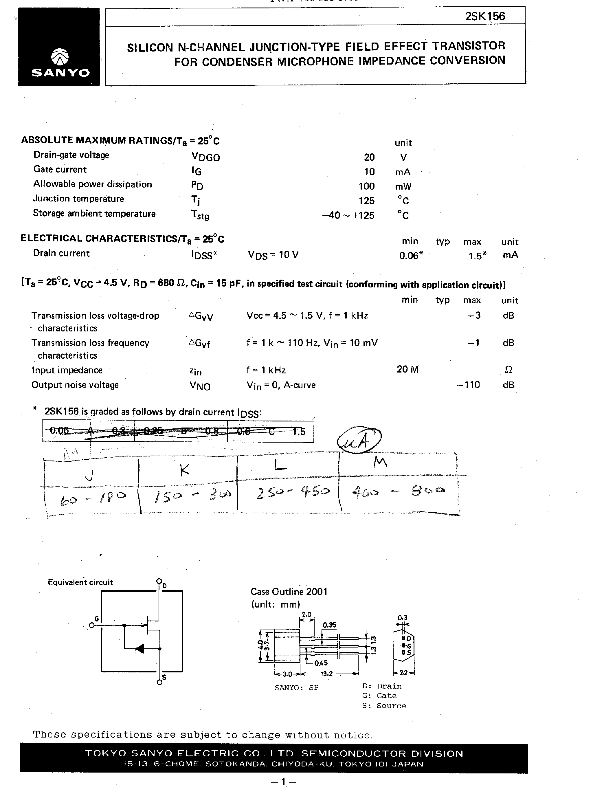 Datasheet 2SK156 - SILICON N-CHANNEL JUNCTION-TYPE FIELD EFFECT TRANSISTOR page 1