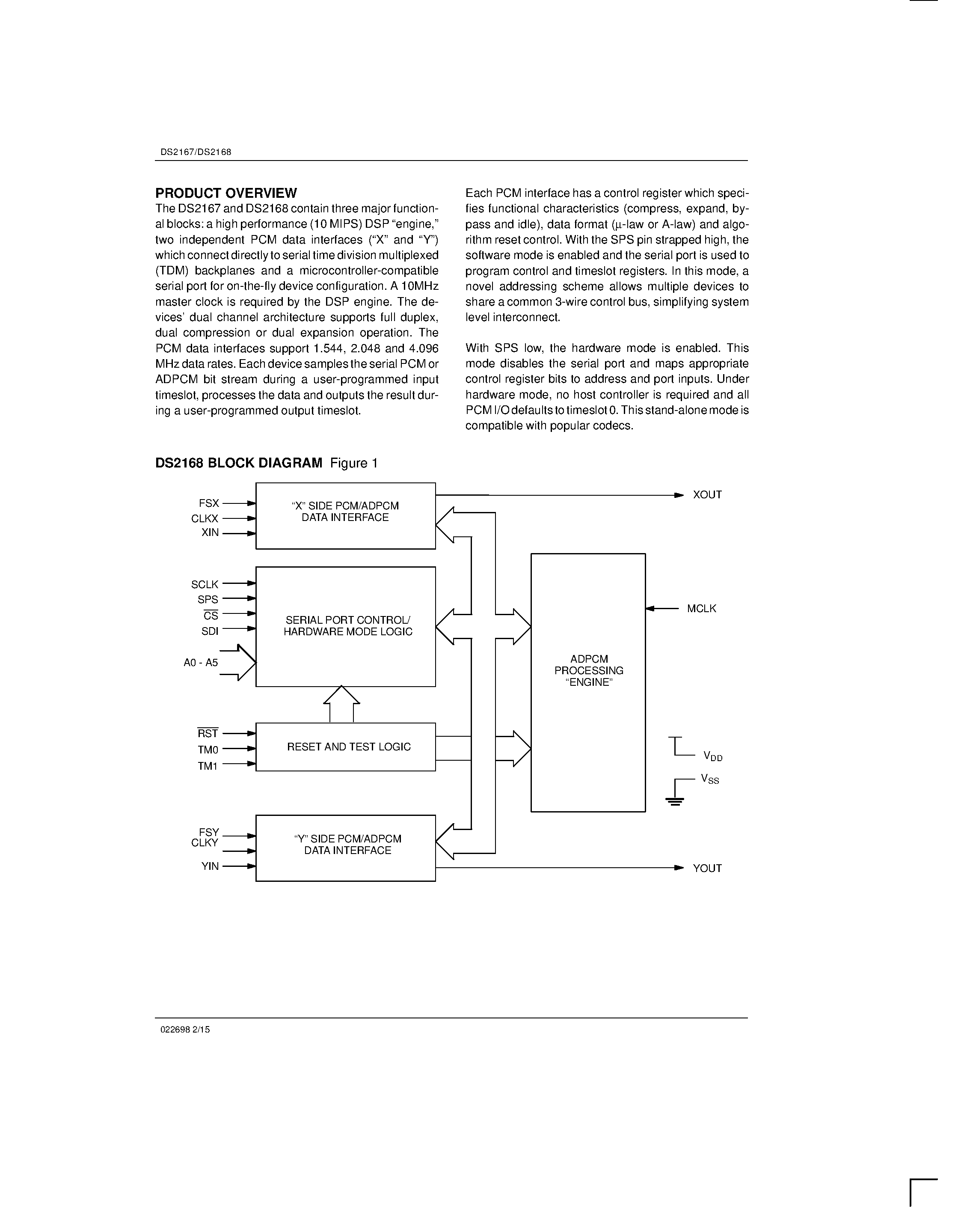 Datasheet DS2167 - (DS2167 / DS2168) ADPCM Processor page 2