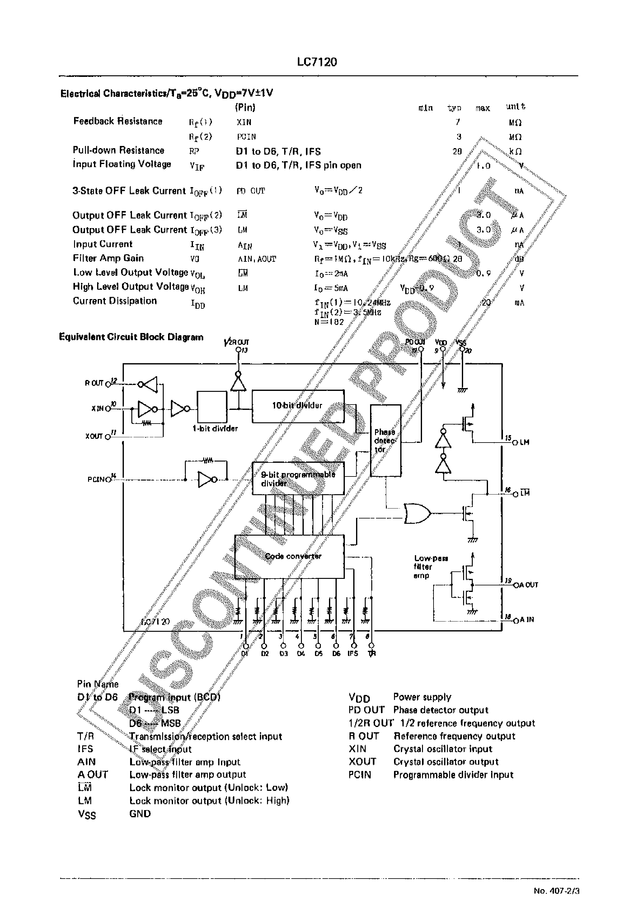 Datasheet LC7120 - CMOS LSI 27MHz CB TRANSCEIVER PLL FREQUENCY SYNTHESIZER page 2