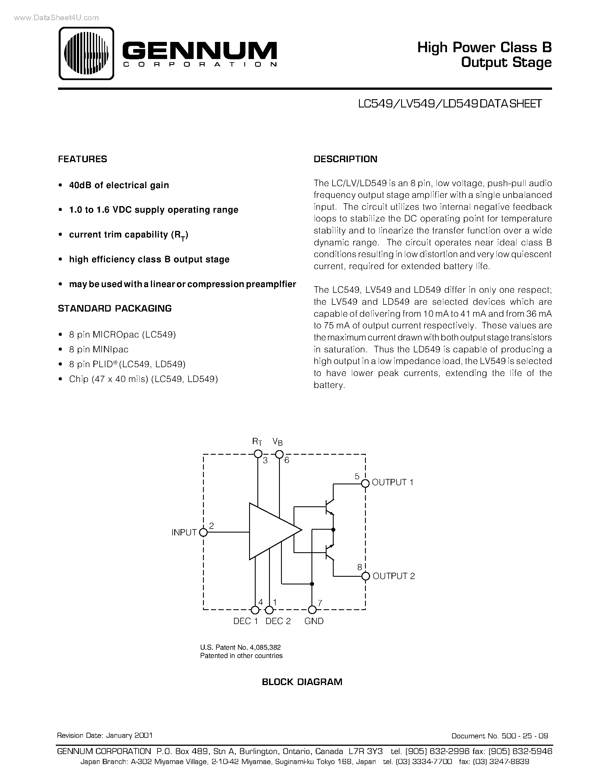 Datasheet LV549 - High Power Class B Output Stage page 1