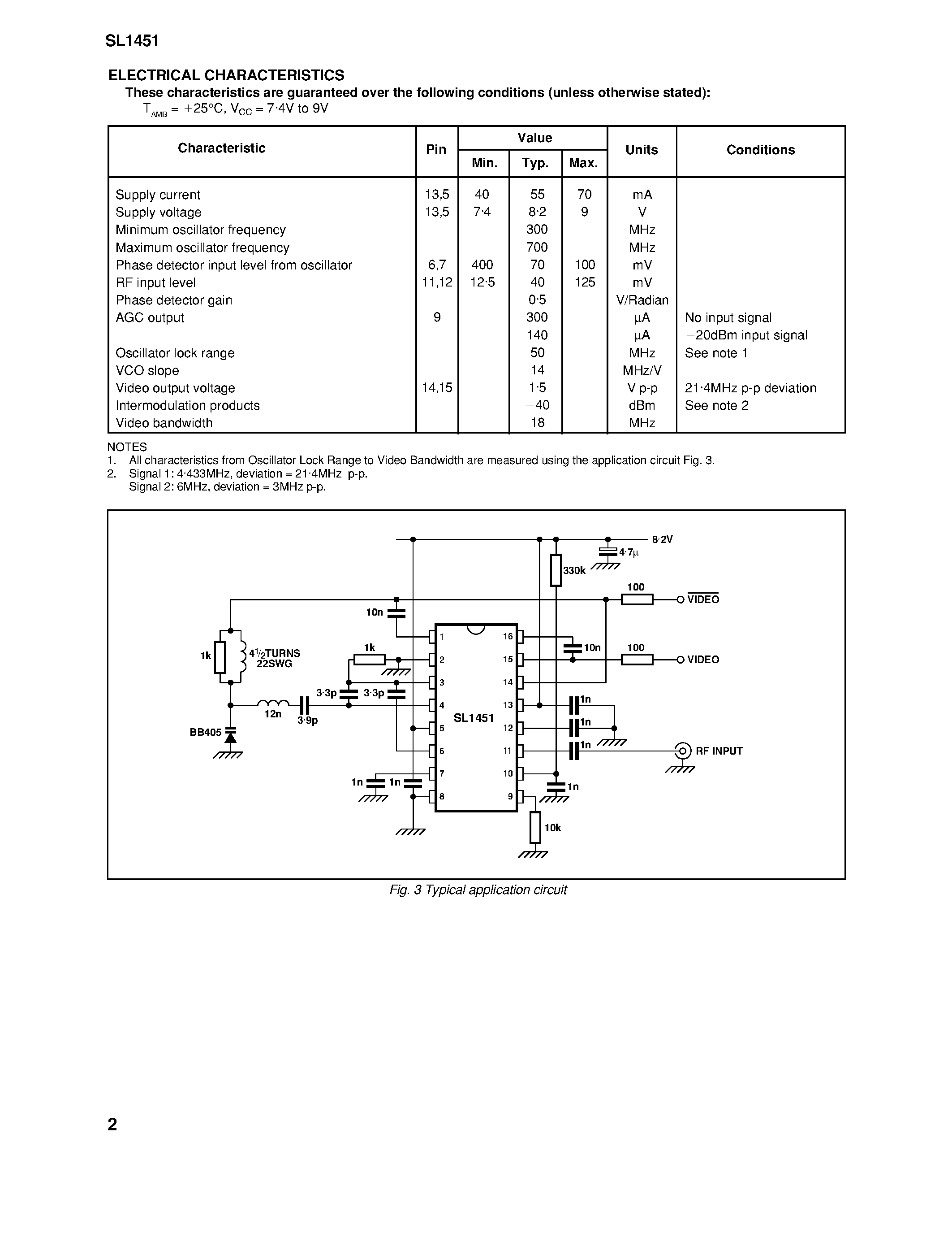 Datasheet SL1451 - WIDEBAND PLL FM DETECTOR page 2