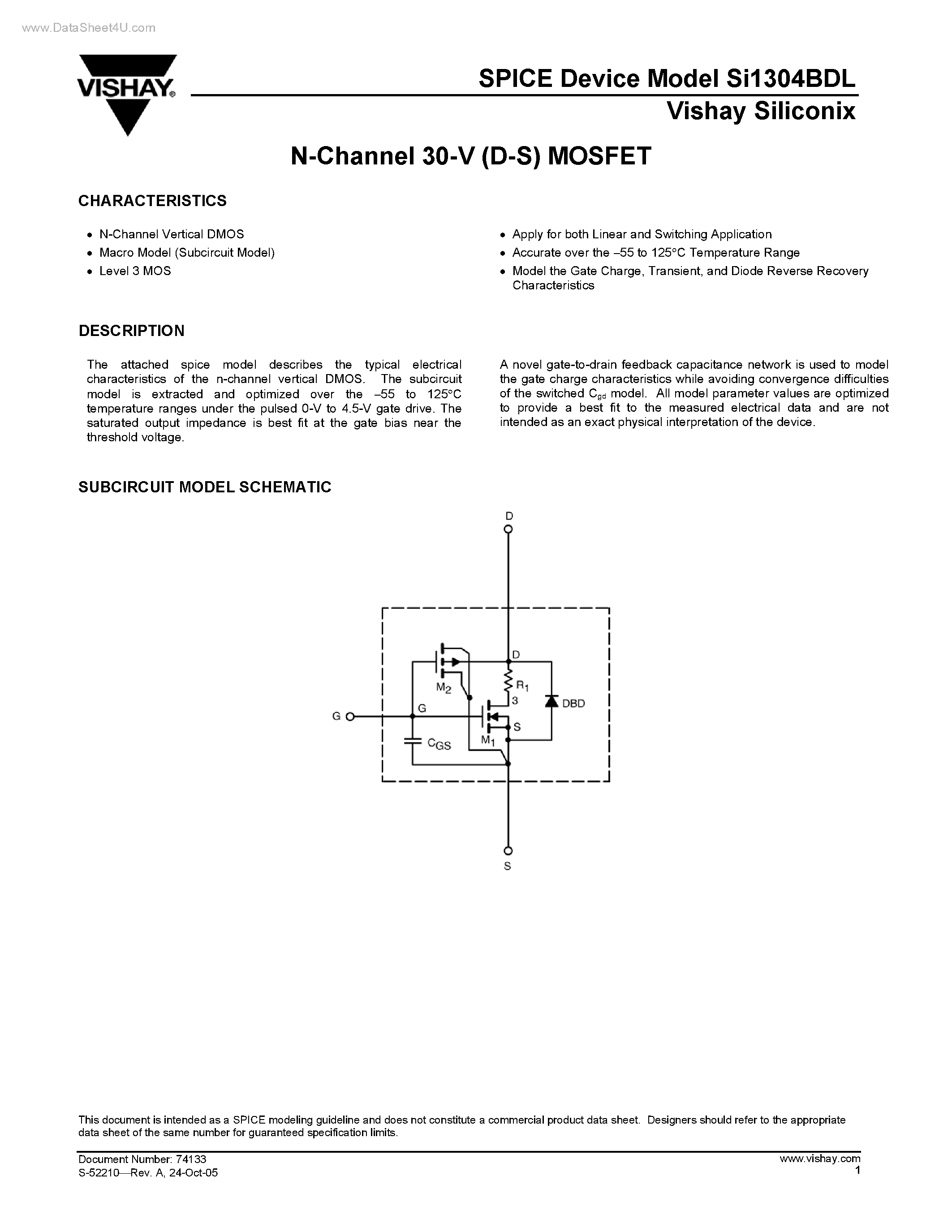 Даташит SI1304BDL - N-Channel 30-V (D-S) MOSFET страница 1