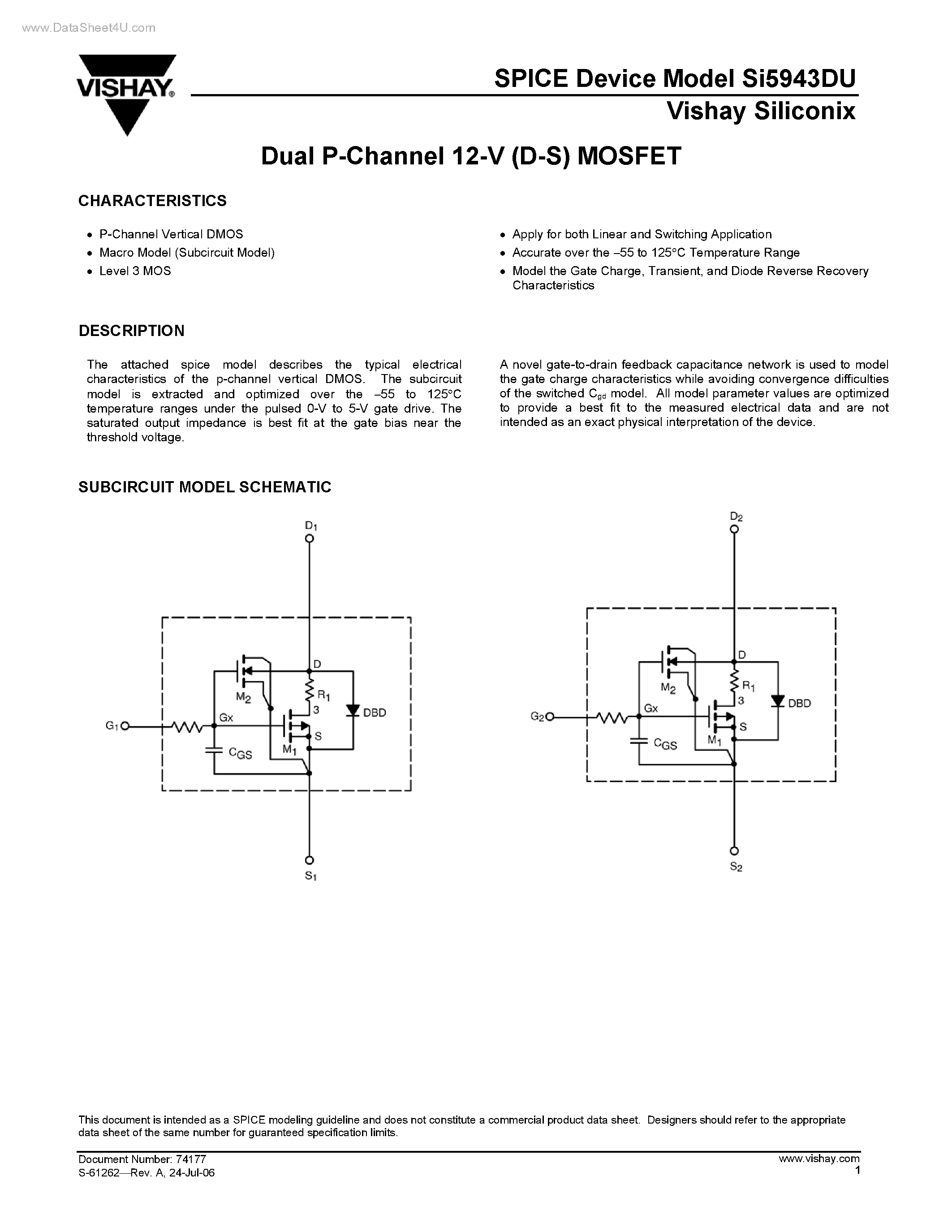 Даташит SI5943DU - Dual P-Channel 12-V (D-S) MOSFET страница 1