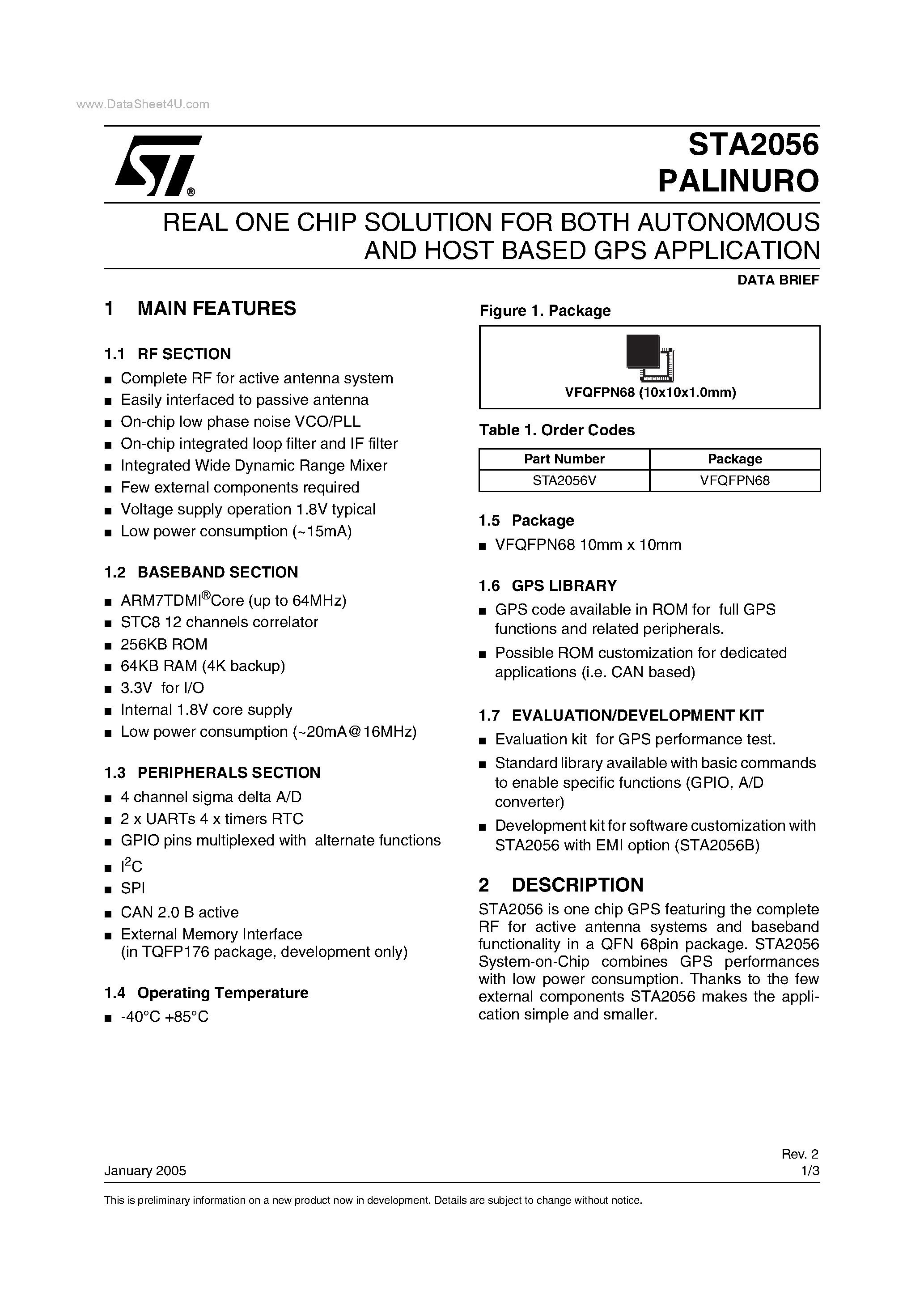 Даташит STA2056 - REAL ONE CHIP SOLUTION страница 1