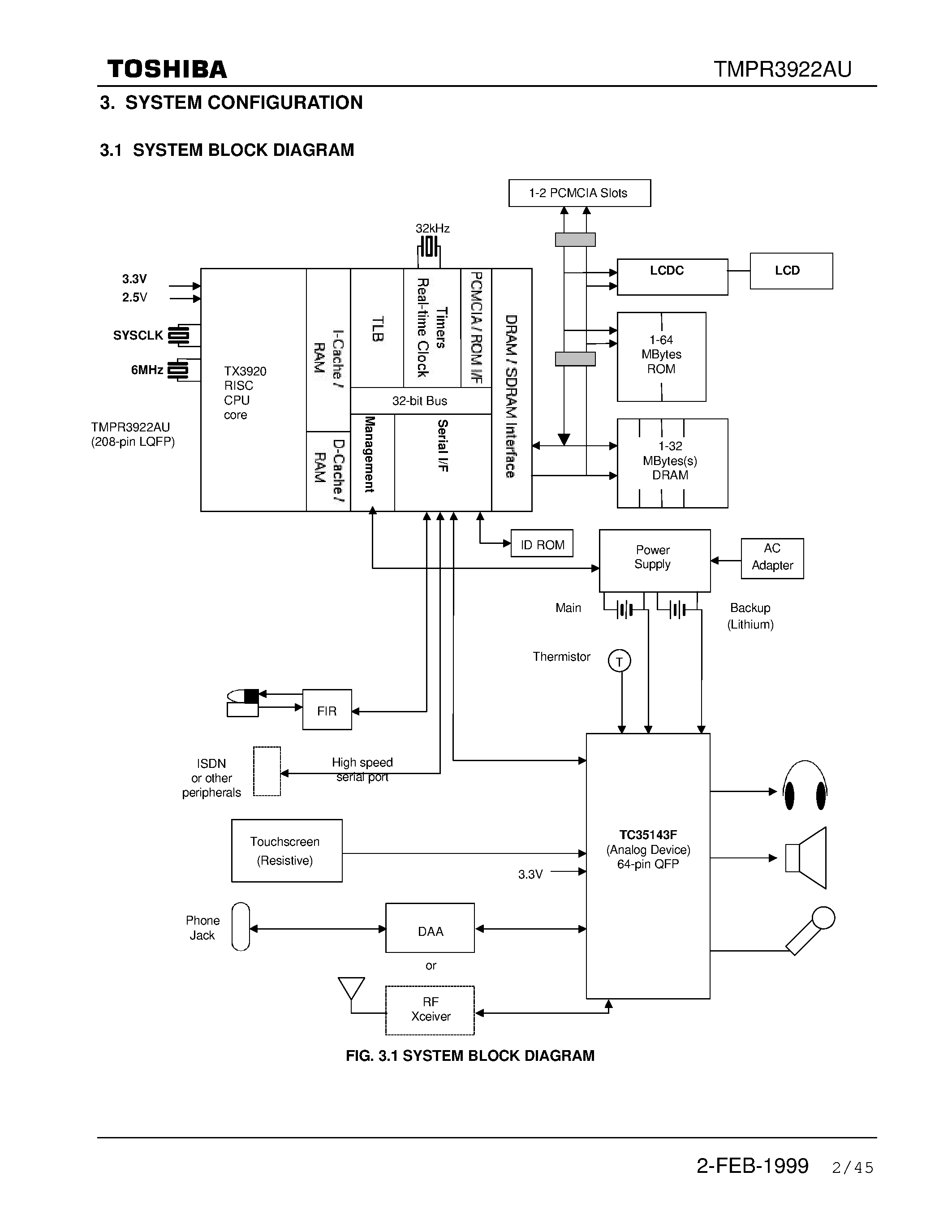 Даташит TMPR3922AU - 32-bit RISC Microprocessor страница 2