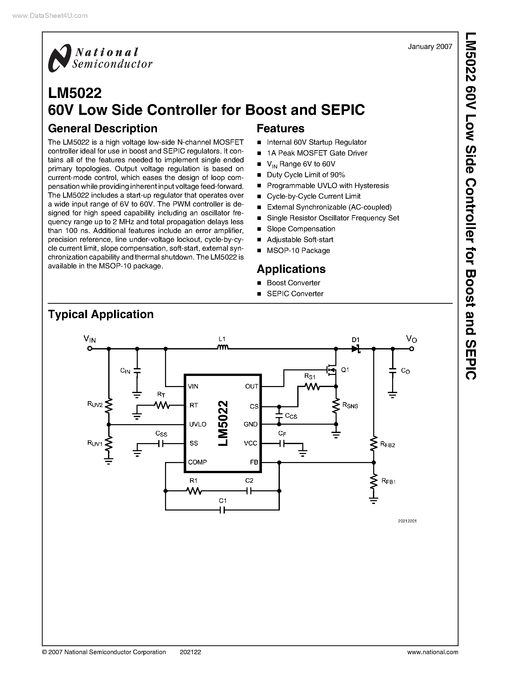 Datasheet LM5022 - 60V Low Side Controller page 1