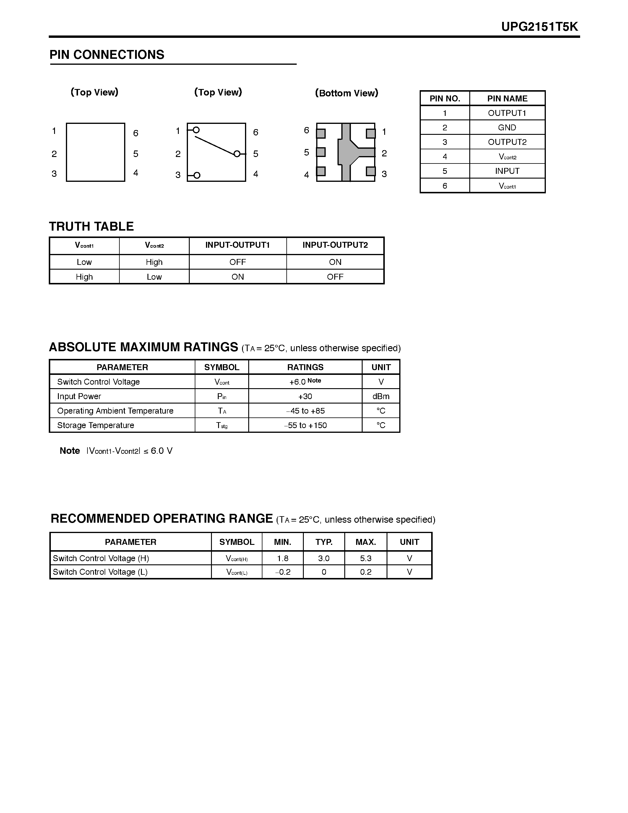 Даташит UPG2151T5K - S-BAND SPDT SWITCH страница 2