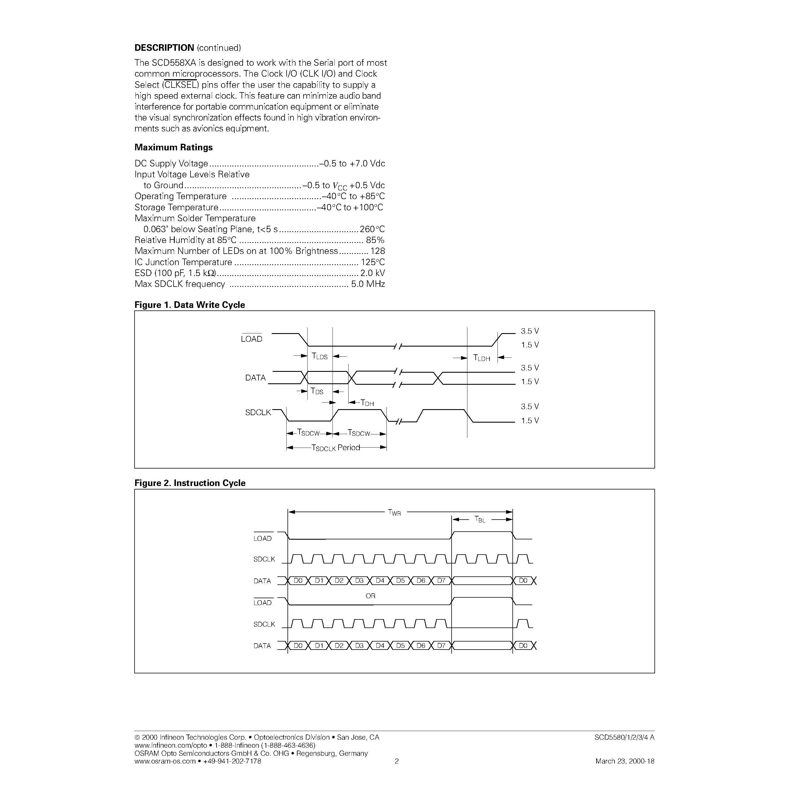 Даташит SCD5580A - (SCD5580A - SCD5584A) 8-Character 5 x 5 Dot Matrix Serial Input Dot Addressable Intelligent Display страница 2