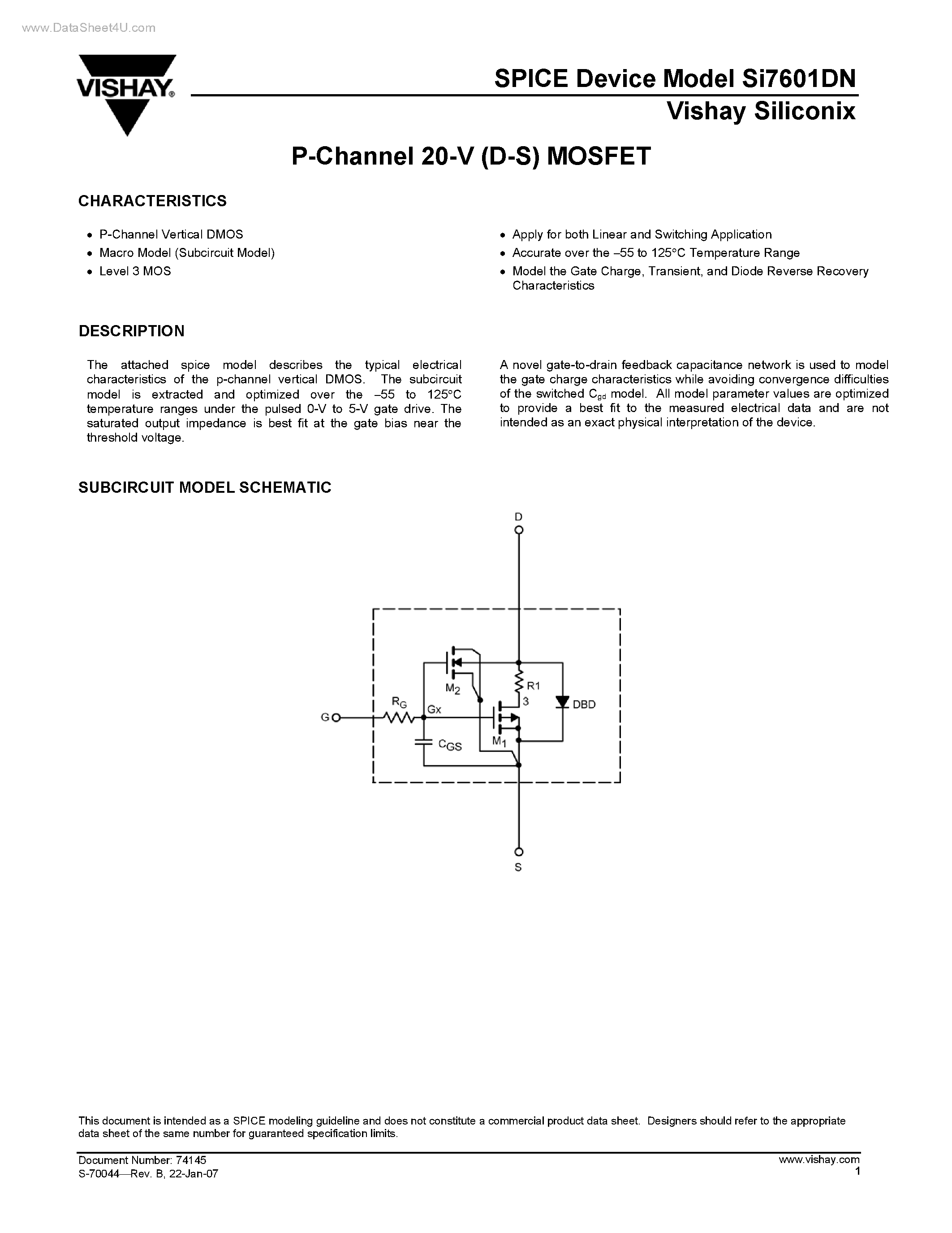 Даташит SI7601DN - P-Channel 20-V (D-S) MOSFET страница 1