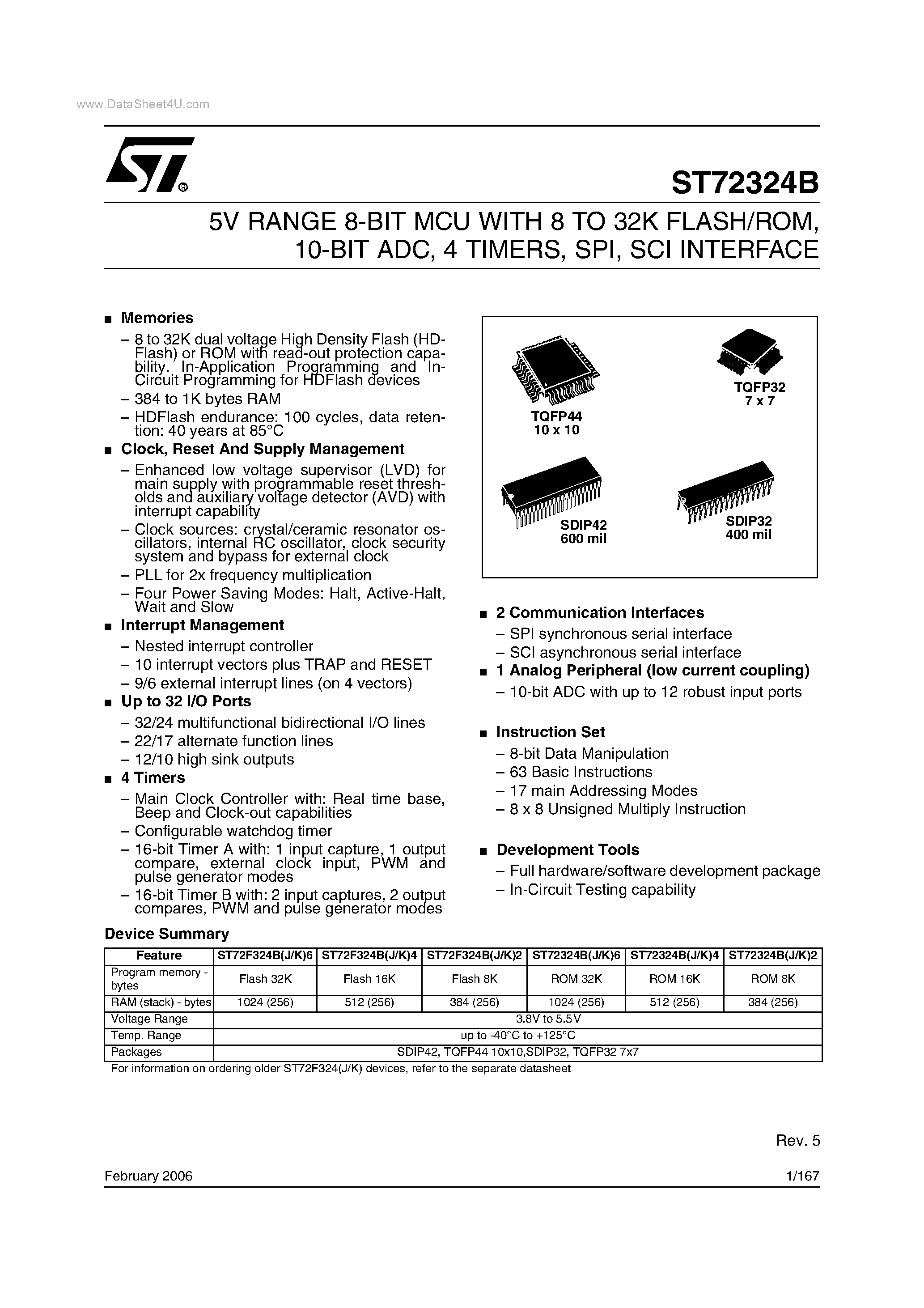 Даташит ST72324B - 5V RANGE 8-BIT MCU страница 1