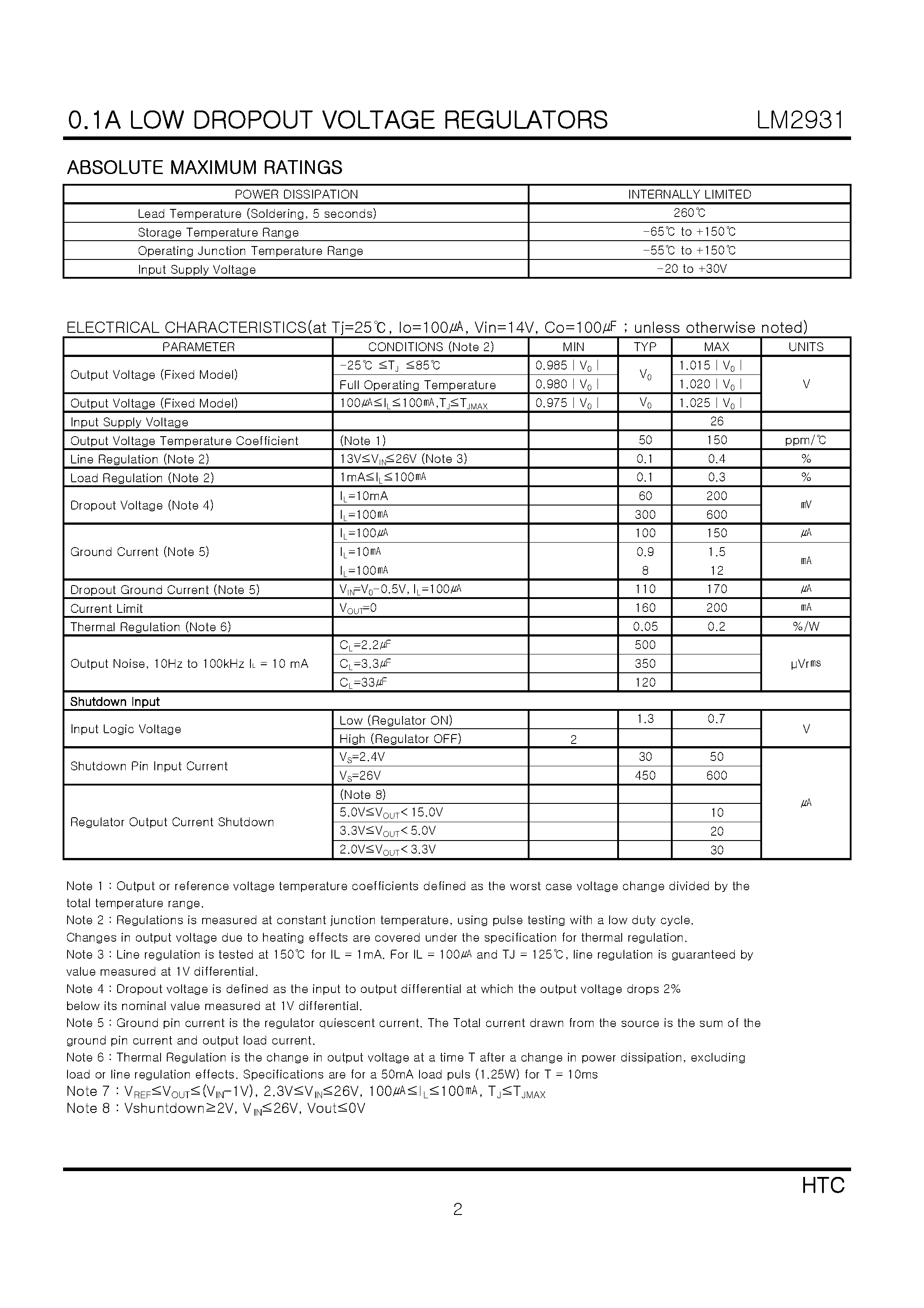 Datasheet LM2931 - 0.1A LOW DROPOUT VOLTAGE REGULATORS page 2