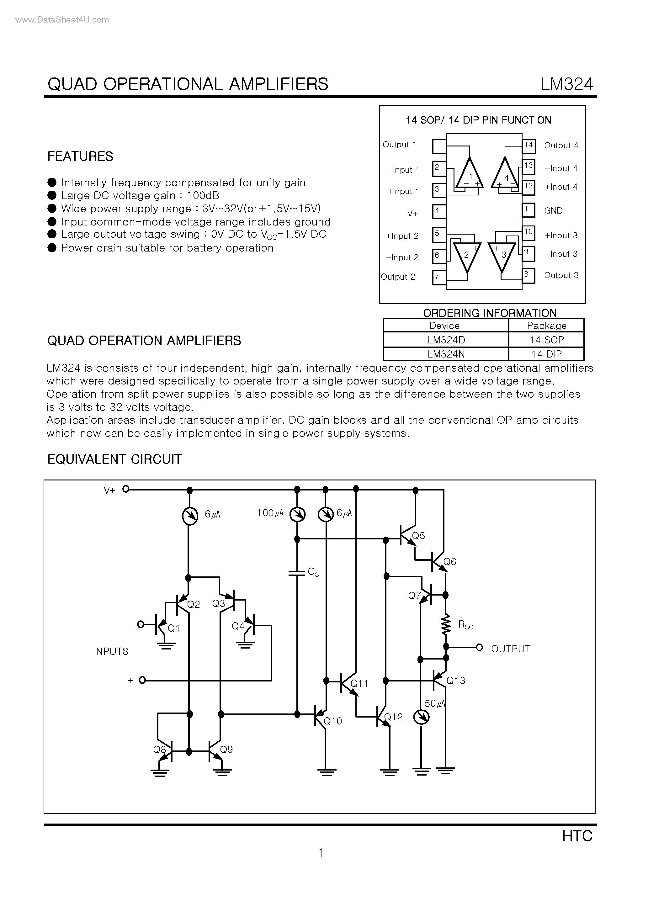 Datasheet LM324 - QUAD OPERATIONAL AMPLIFIERS page 1