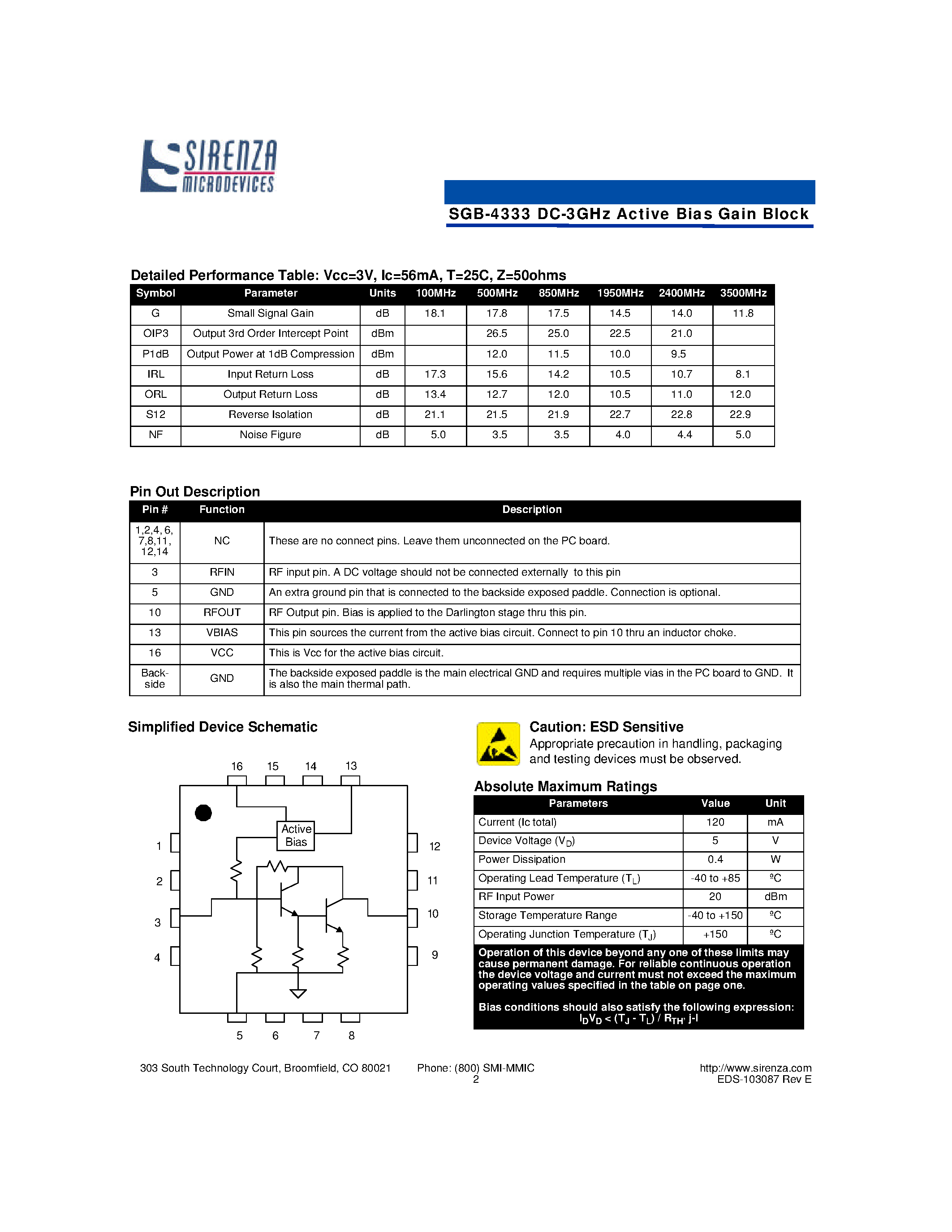 Даташит SGB-4333 - Active Bias Gain Block страница 2